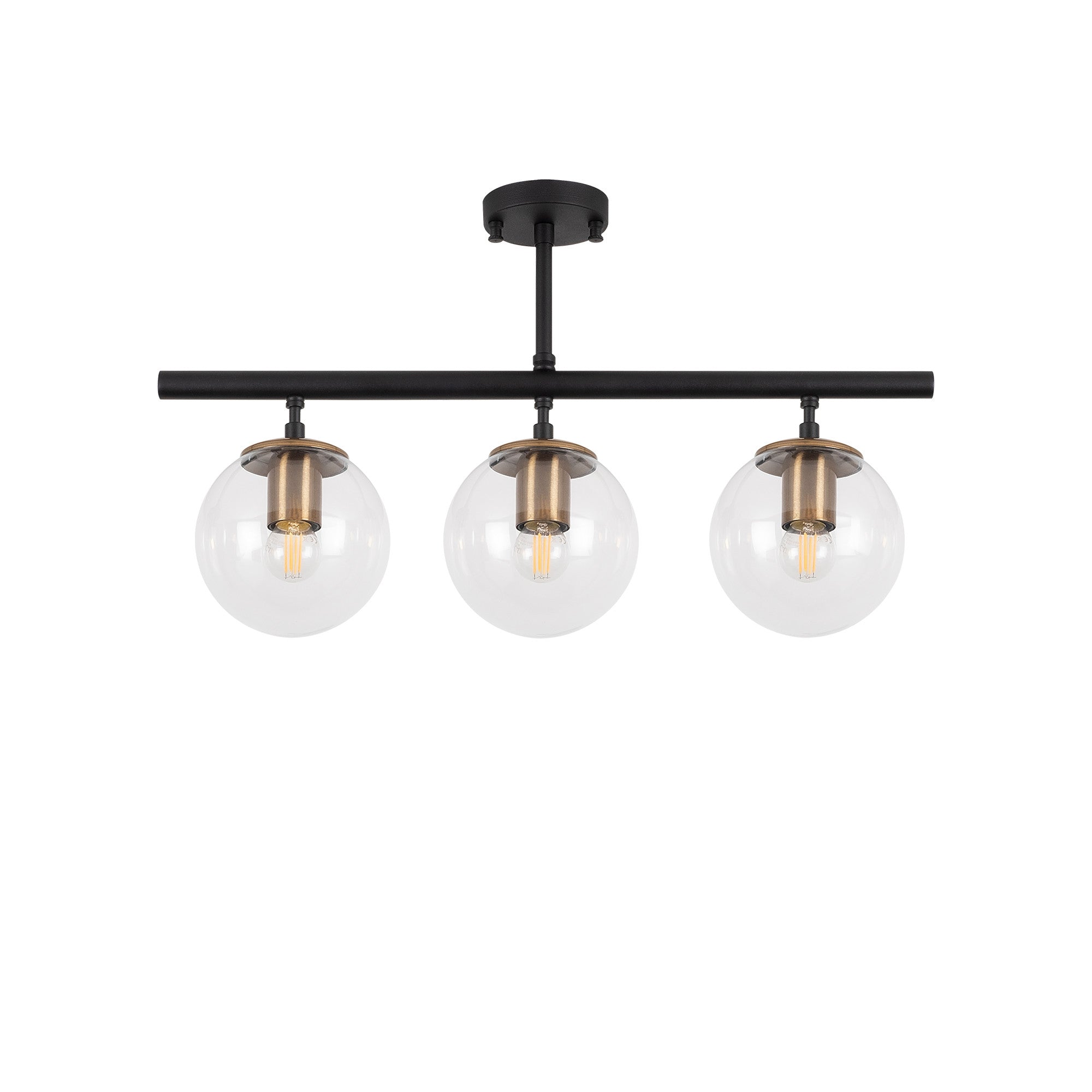 Candeeiro de Teto – 60 x 15 cm – Preto e Antigo – Metal e Vidro