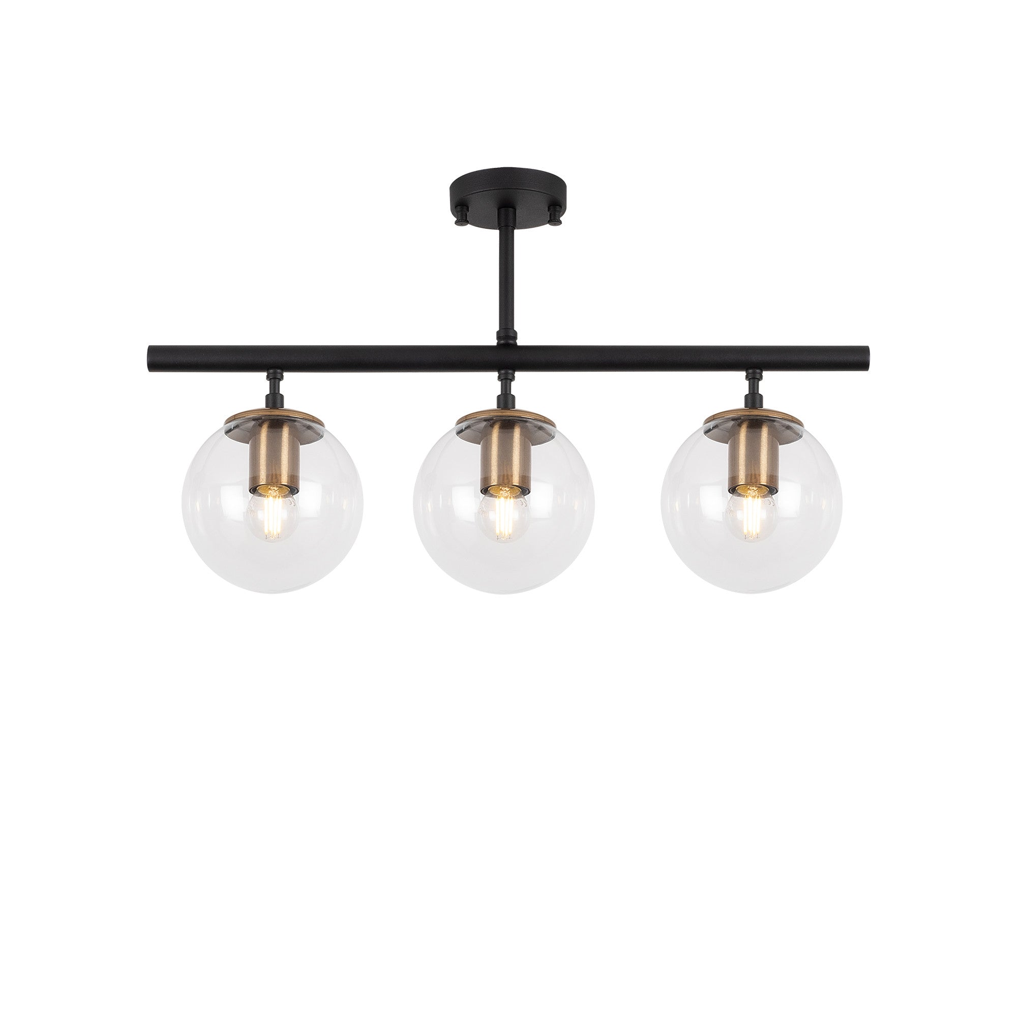 Candeeiro de Teto – 60 x 15 cm – Preto e Antigo – Metal e Vidro