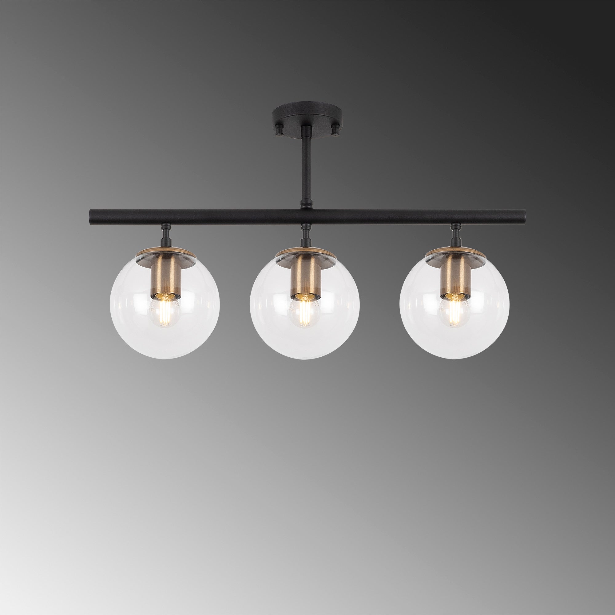 Candeeiro de Teto – 60 x 15 cm – Preto e Antigo – Metal e Vidro