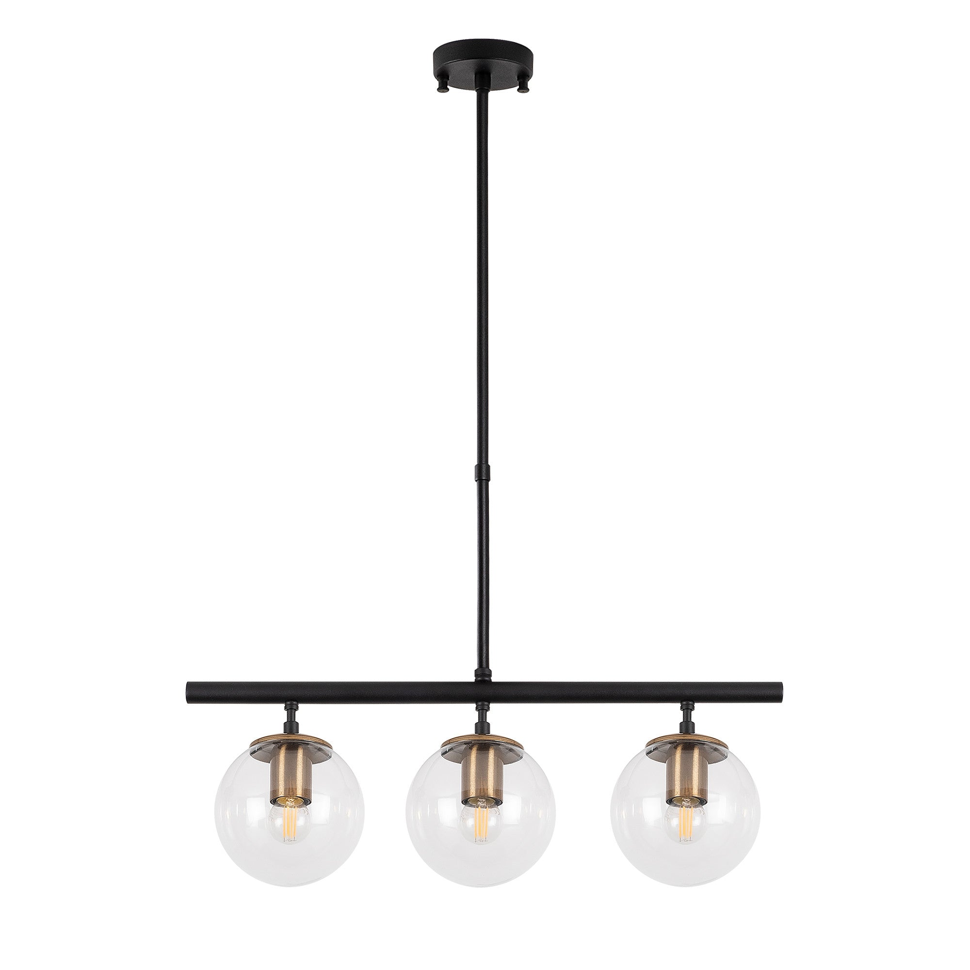 Candeeiro de Teto Industrial Moderno, Acabamento Preto e Antigo, 60 x 15 cm | Altura Ajustável 43-87 cm | Corpo de Metal, Tampa de Vidro, 3 Soquetes E14 | Iluminação Elegante para Casa e Escritório
