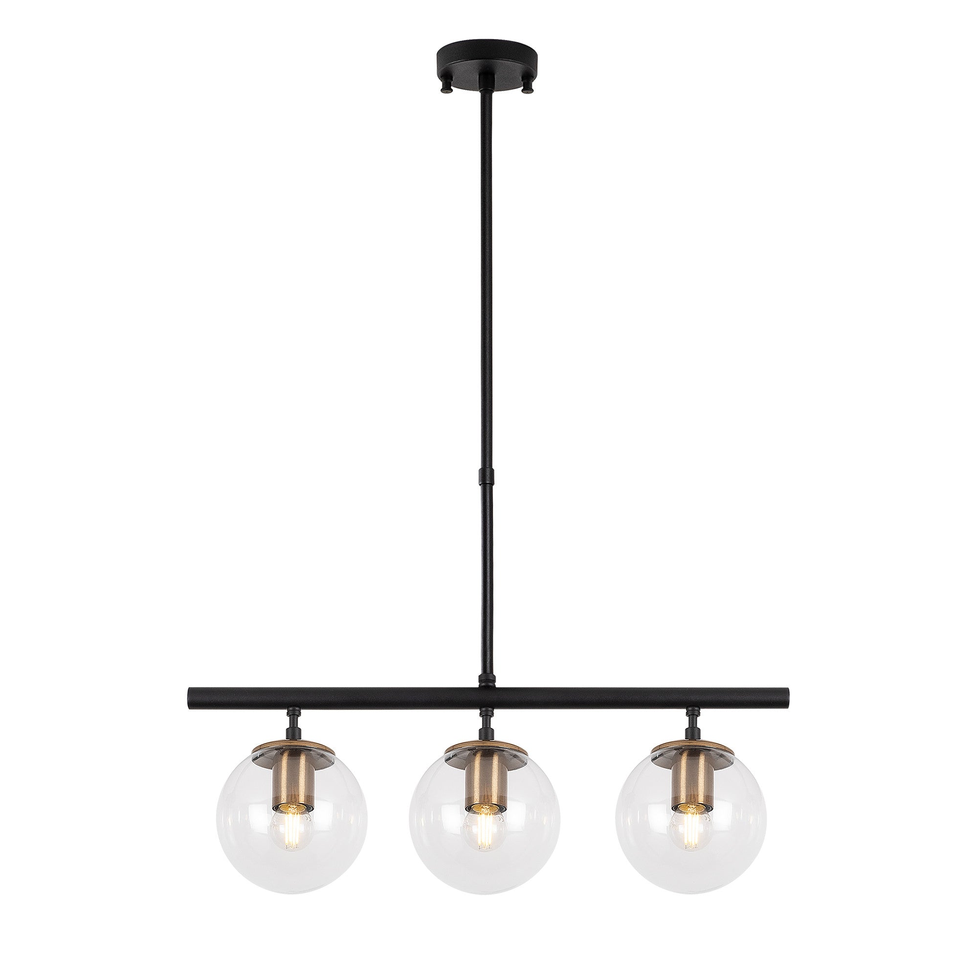 Candeeiro de Teto Industrial Moderno, Acabamento Preto e Antigo, 60 x 15 cm | Altura Ajustável 43-87 cm | Corpo de Metal, Tampa de Vidro, 3 Soquetes E14 | Iluminação Elegante para Casa e Escritório