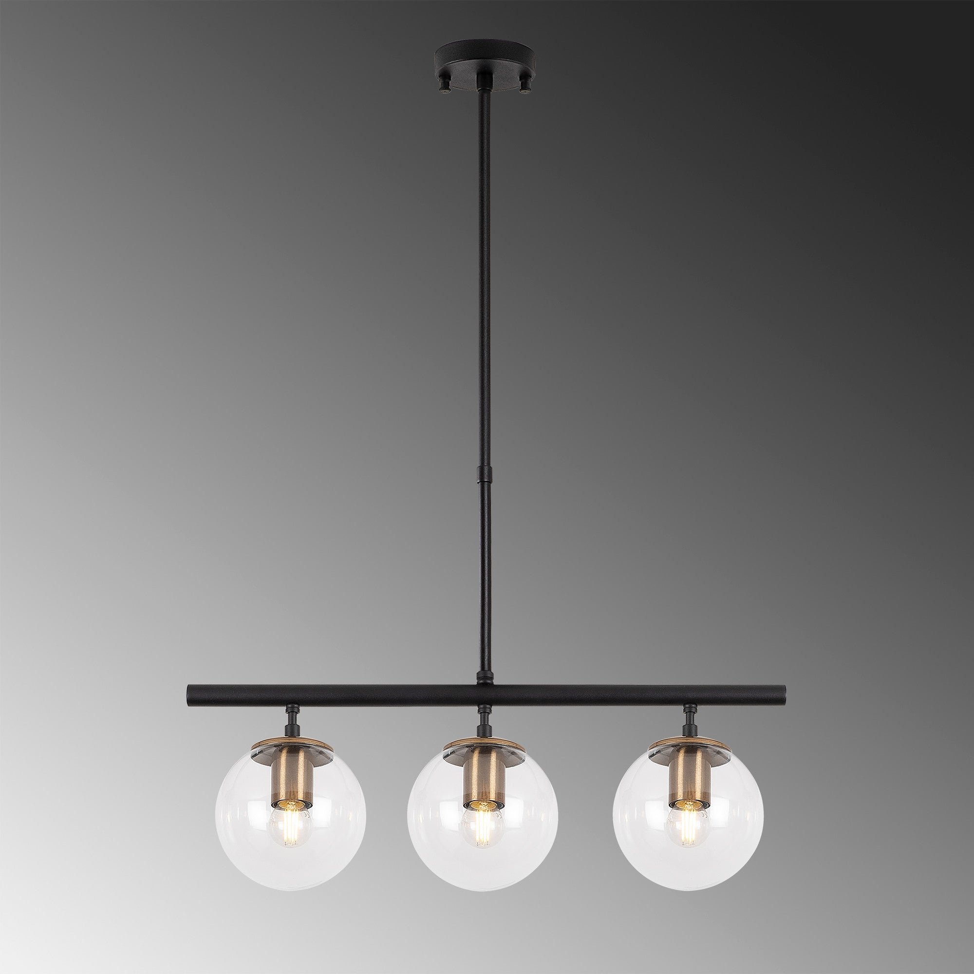 Candeeiro de Teto Industrial Moderno, Acabamento Preto e Antigo, 60 x 15 cm | Altura Ajustável 43-87 cm | Corpo de Metal, Tampa de Vidro, 3 Soquetes E14 | Iluminação Elegante para Casa e Escritório
