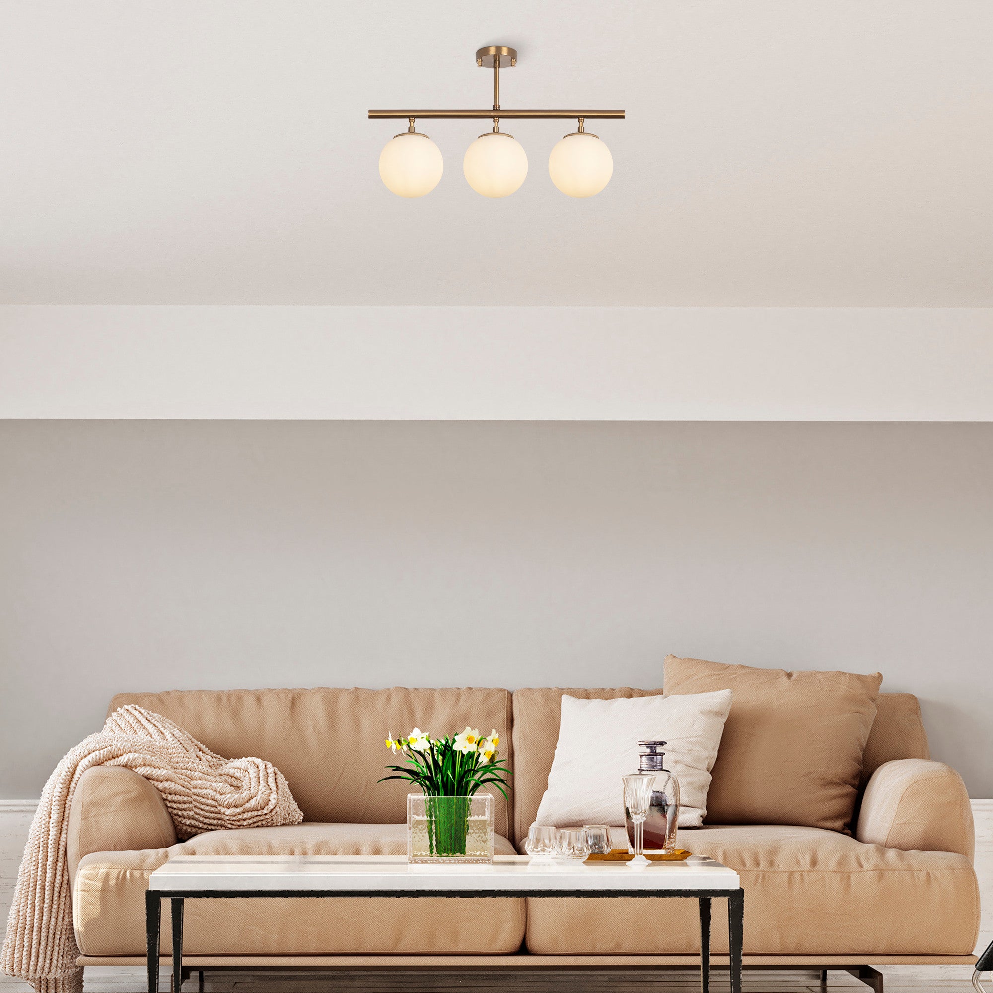 Candeeiro de Teto Vintage – 60 x 15 cm – Cobre – Metal e Vidro