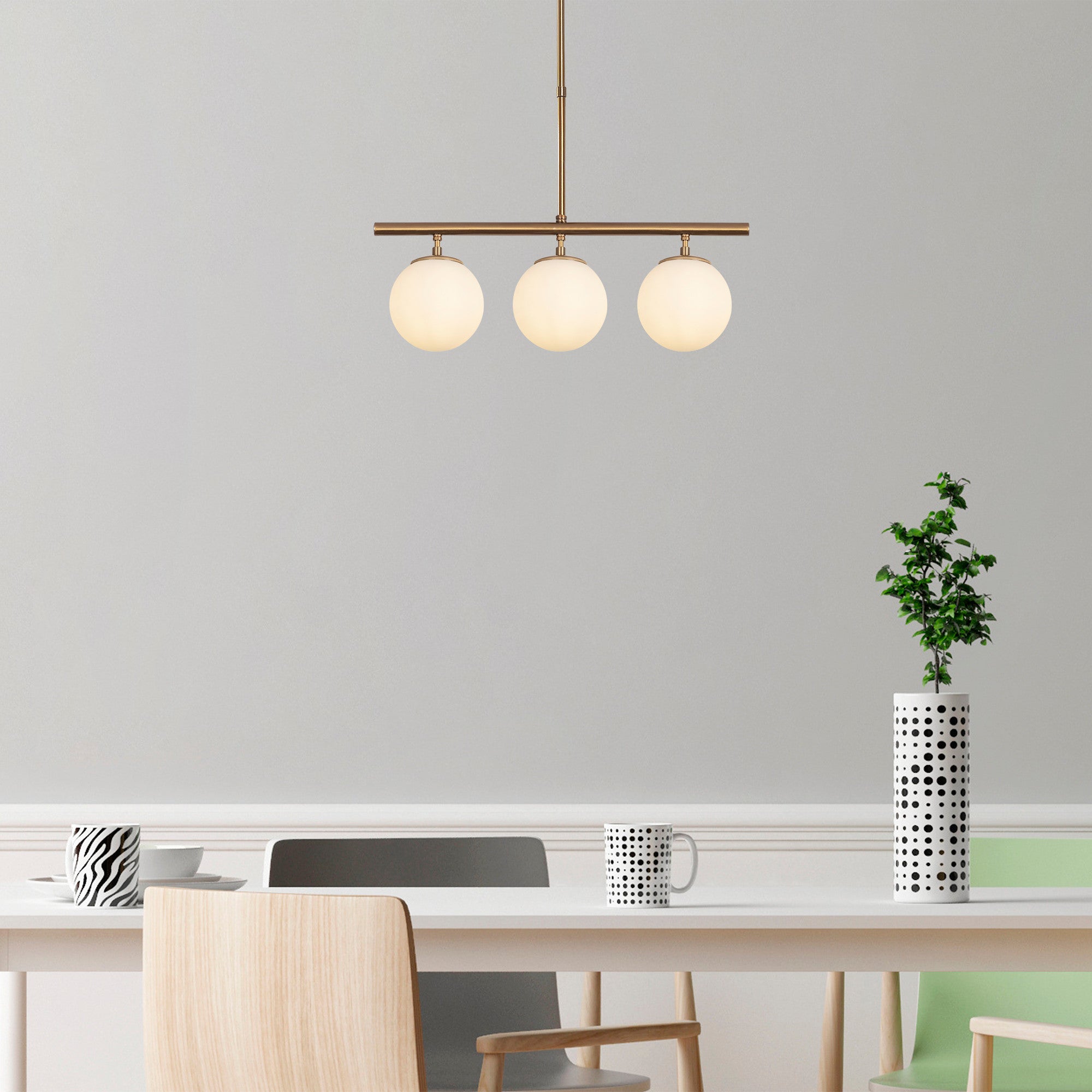 Candeeiro de Teto vintage elegante, corpo de metal e tampa de vidro, 60 x 15 cm, altura: 43-87 cm, acabamento em cobre, 3 soquetes E14, perfeito para decoração moderna e escandinava