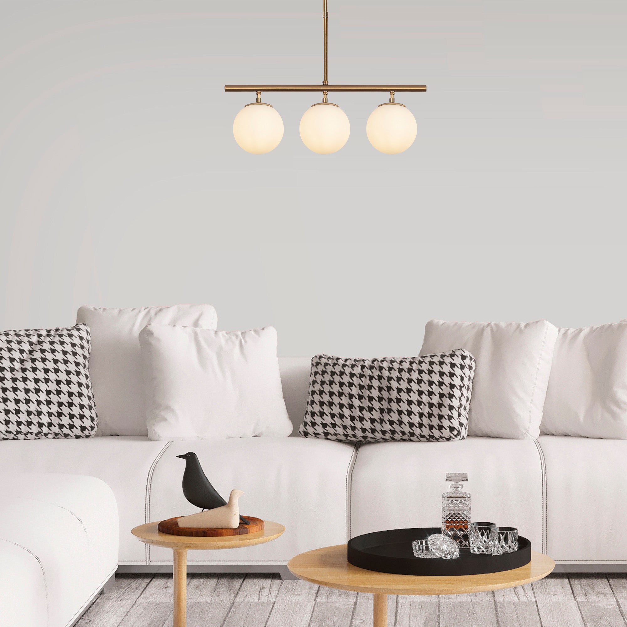 Candeeiro de Teto vintage elegante, corpo de metal e tampa de vidro, 60 x 15 cm, altura: 43-87 cm, acabamento em cobre, 3 soquetes E14, perfeito para decoração moderna e escandinava