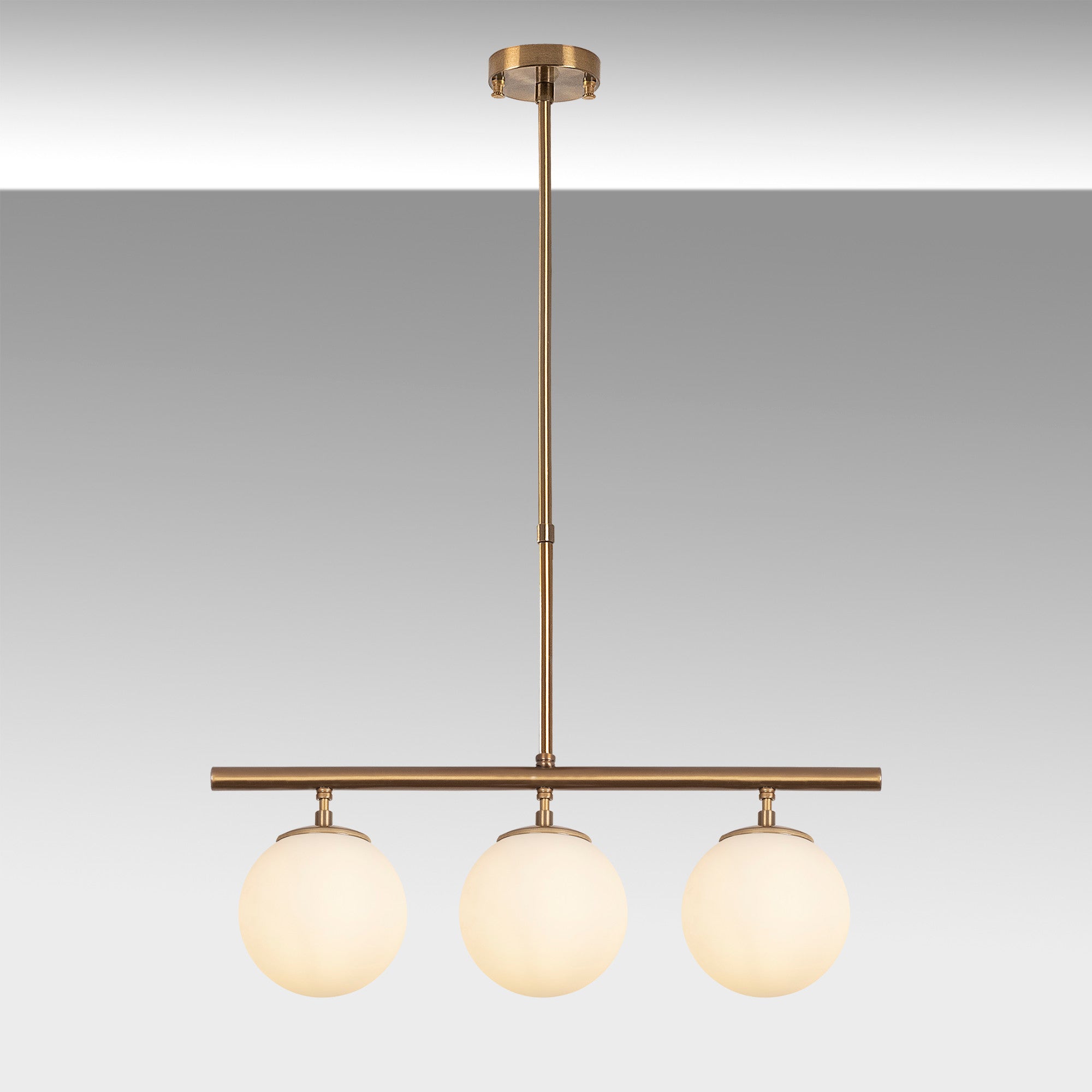 Candeeiro de Teto vintage elegante, corpo de metal e tampa de vidro, 60 x 15 cm, altura: 43-87 cm, acabamento em cobre, 3 soquetes E14, perfeito para decoração moderna e escandinava