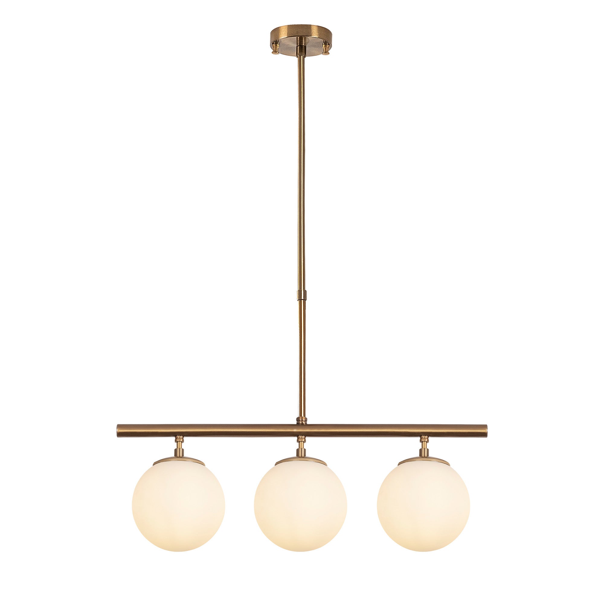 Candeeiro de Teto vintage elegante, corpo de metal e tampa de vidro, 60 x 15 cm, altura: 43-87 cm, acabamento em cobre, 3 soquetes E14, perfeito para decoração moderna e escandinava