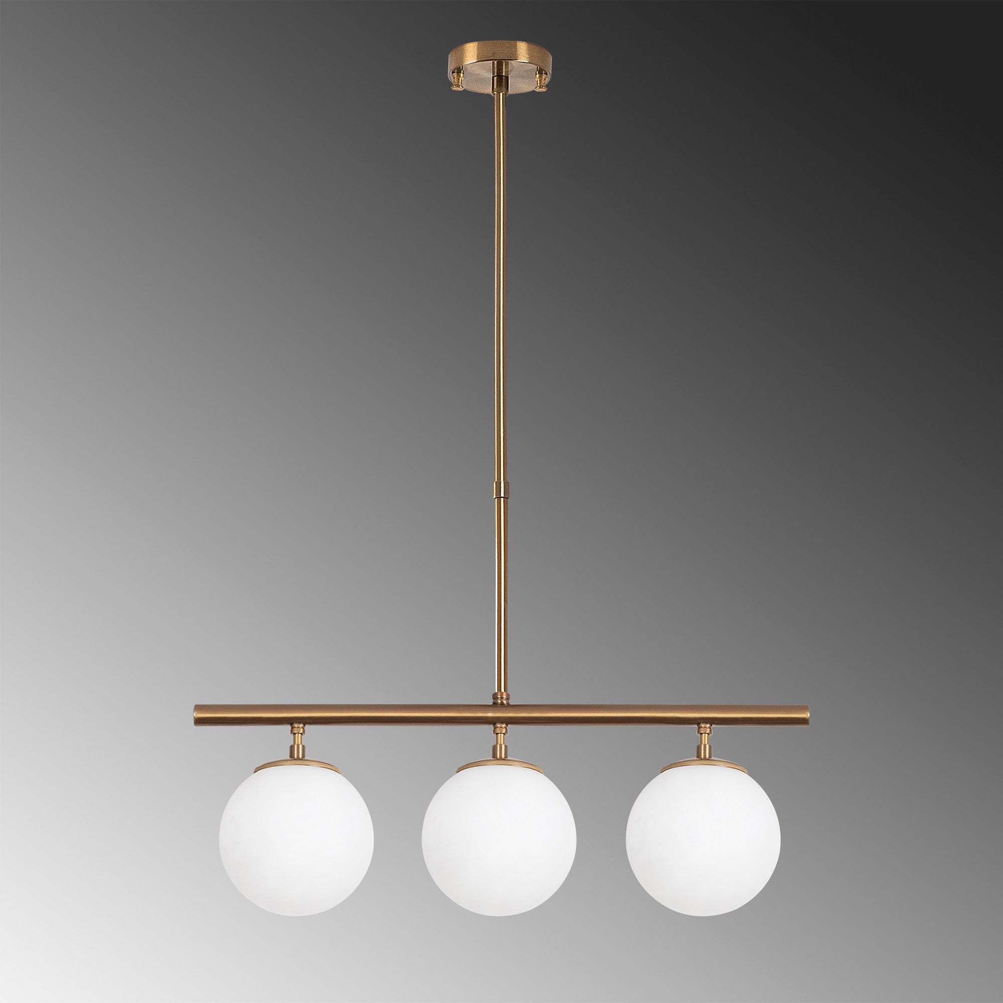 Candeeiro de Teto vintage elegante, corpo de metal e tampa de vidro, 60 x 15 cm, altura: 43-87 cm, acabamento em cobre, 3 soquetes E14, perfeito para decoração moderna e escandinava