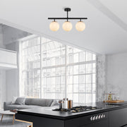 Candeeiro de Teto moderno com corpo de metal e tampa de vidro, preto e creme, 60 x 15 cm | 3 soquetes E14, IP20 | Design industrial e escandinavo elegante para casa