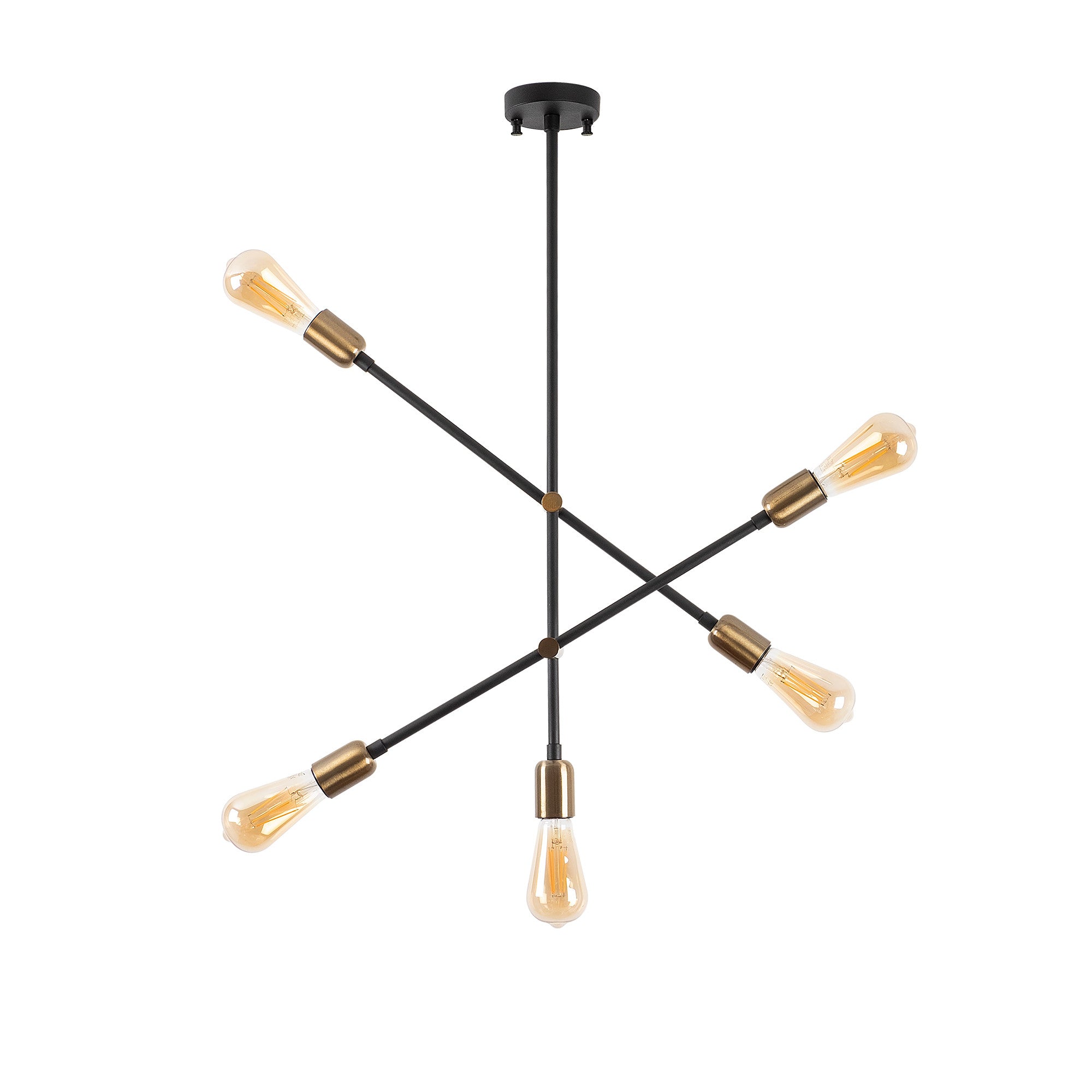 Candeeiro de Teto Industrial, Acabamento Preto e Antigo, 61 x 12 cm, Altura 77 cm | Corpo de Metal, 5 Soquetes E27, Design Escandinavo Moderno | Perfeito para Casa e Escritório