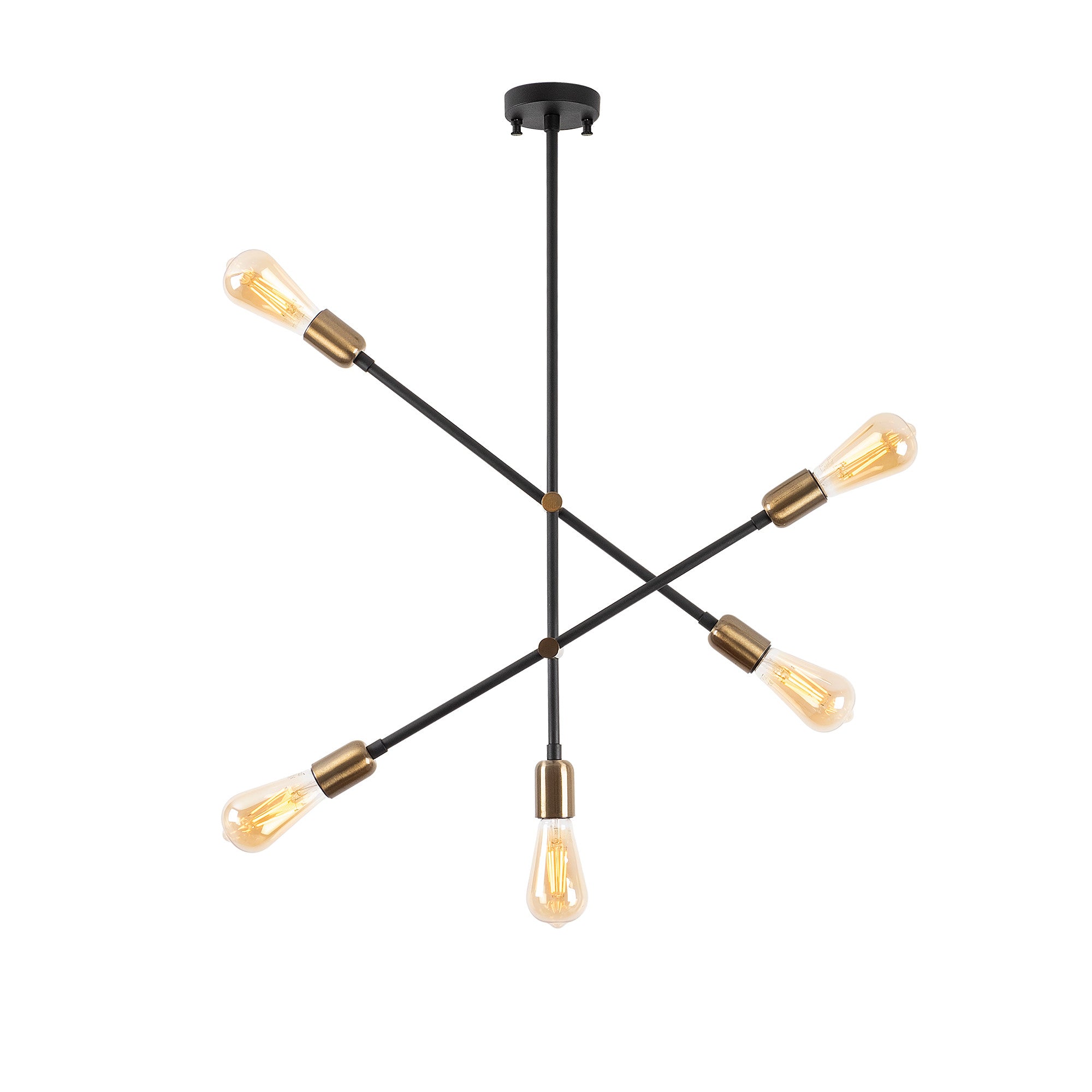 Candeeiro de Teto Industrial, Acabamento Preto e Antigo, 61 x 12 cm, Altura 77 cm | Corpo de Metal, 5 Soquetes E27, Design Escandinavo Moderno | Perfeito para Casa e Escritório