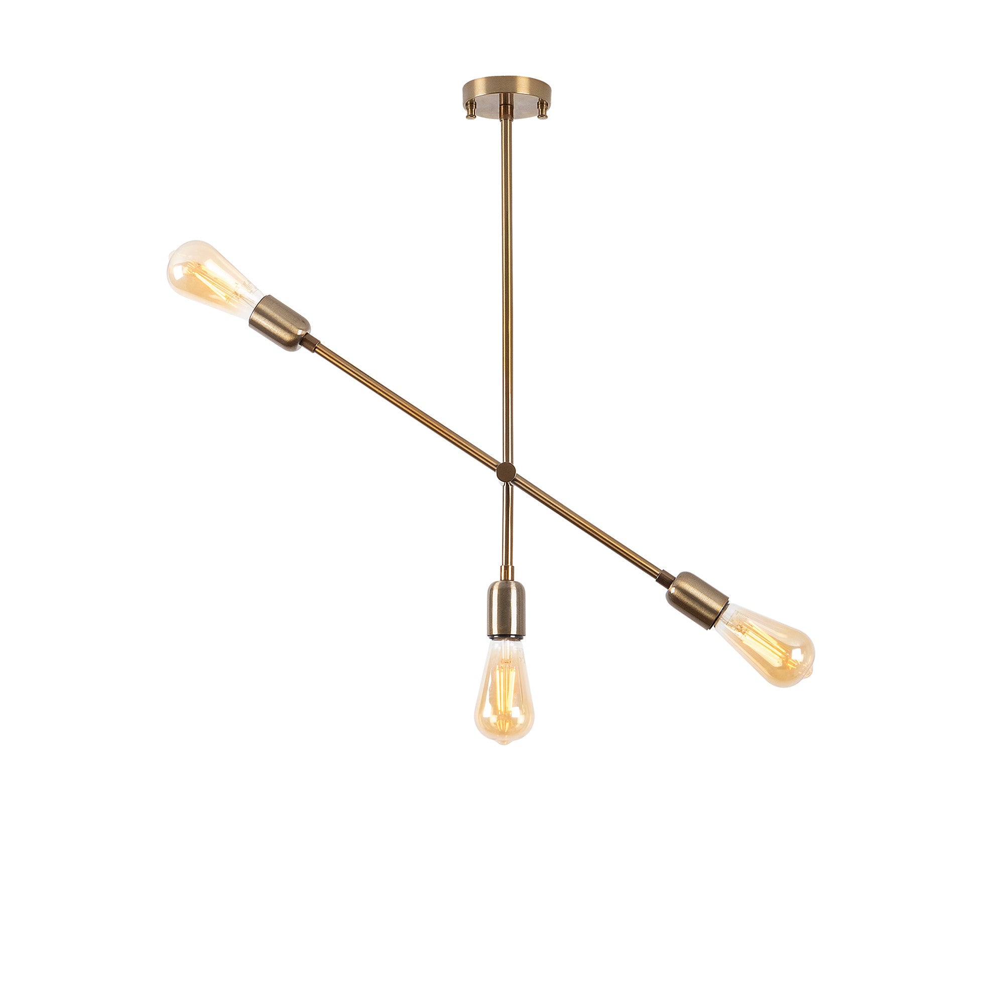 Candeeiro de Teto Elegante de Cobre, 61 cm de Altura, Corpo em Metal, 3 Soquetes E27, Design Vintage | Perfeito para Interiores Modernos e Escandinavos, Classificação IP20