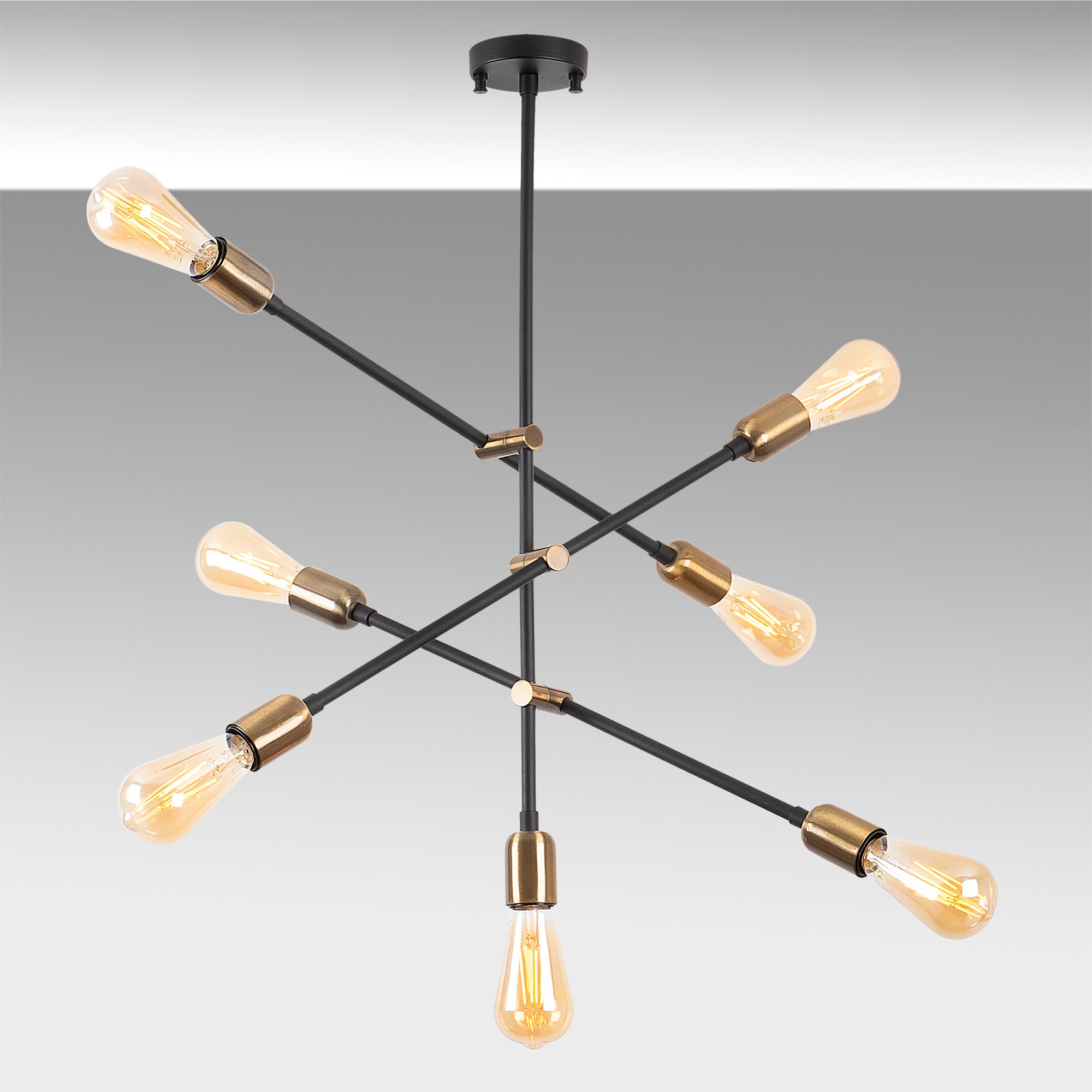 Candeeiro de Teto Elegante de Metal, Acabamento Preto e Antigo, 61 x 12 cm | 7 Soquetes E27, Máx. 15 W | Design Escandinavo Moderno, Perfeito para Decoração de Casa