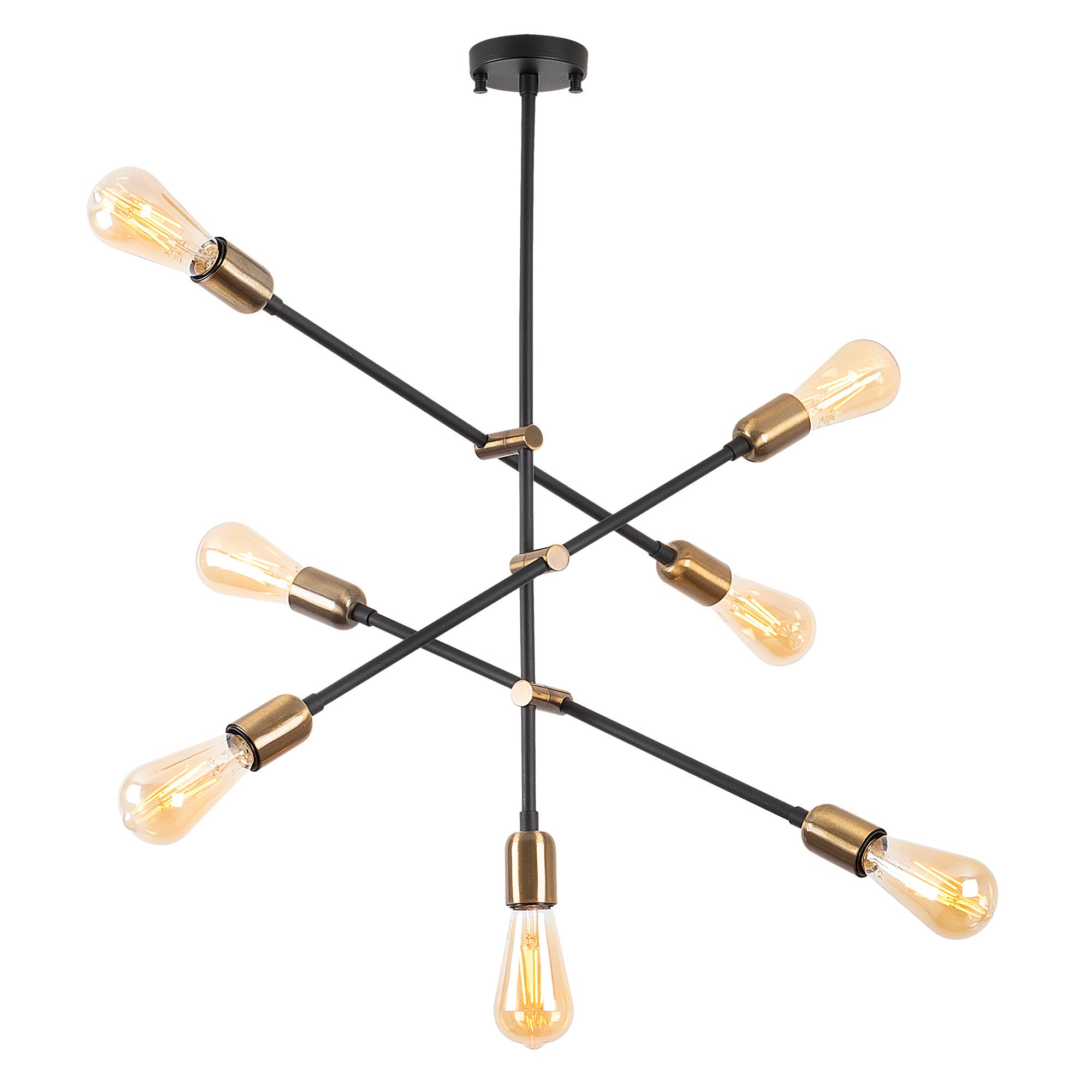 Candeeiro de Teto Elegante de Metal, Acabamento Preto e Antigo, 61 x 12 cm | 7 Soquetes E27, Máx. 15 W | Design Escandinavo Moderno, Perfeito para Decoração de Casa