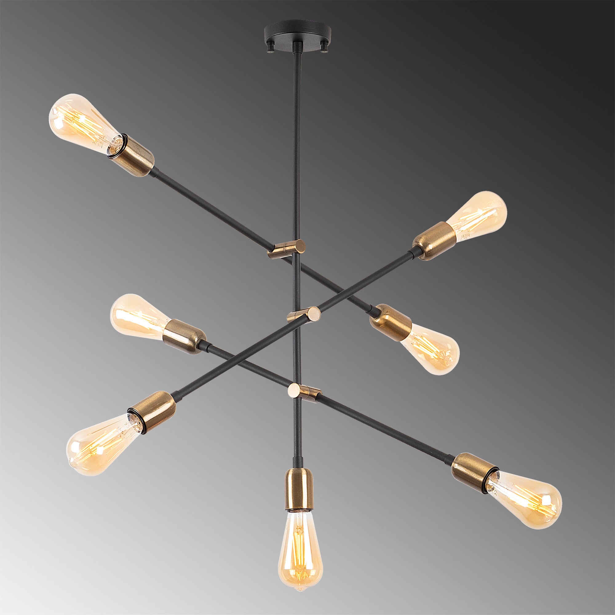 Candeeiro de Teto Elegante de Metal, Acabamento Preto e Antigo, 61 x 12 cm | 7 Soquetes E27, Máx. 15 W | Design Escandinavo Moderno, Perfeito para Decoração de Casa