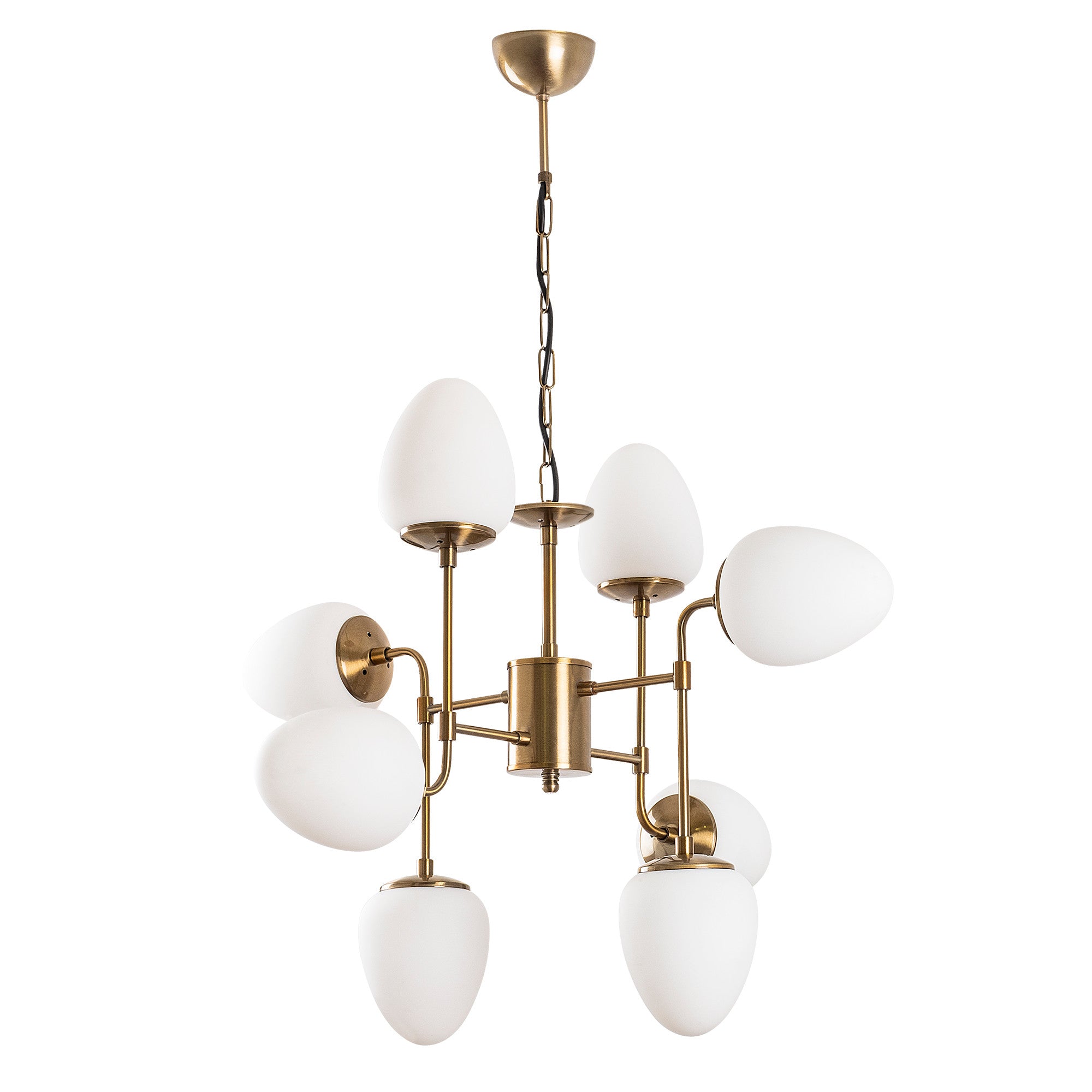 Candeeiro de Teto Vintage Elegante, Corpo em Metal e Tampa em Vidro, 74 x 74 cm, Altura 89-169 cm, 8 Soquetes E14, Acabamento em Cobre | Design Moderno e Glamouroso para Decoração de Casa