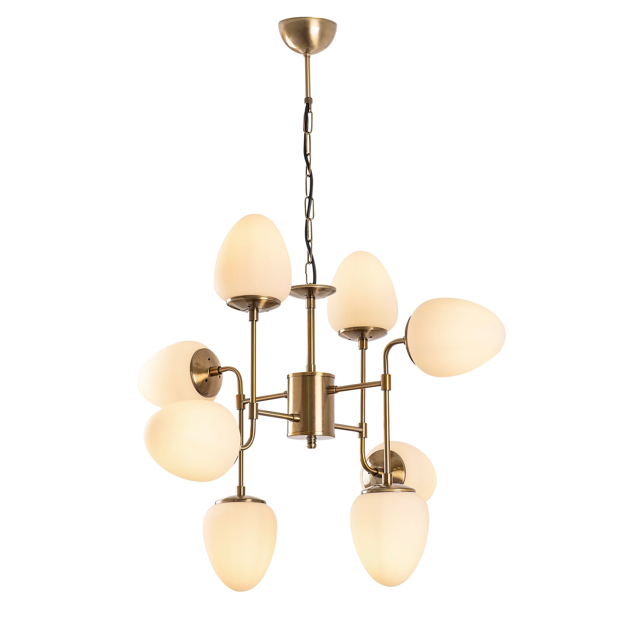 Candeeiro de Teto Vintage Elegante, Corpo em Metal e Tampa em Vidro, 74 x 74 cm, Altura 89-169 cm, 8 Soquetes E14, Acabamento em Cobre | Design Moderno e Glamouroso para Decoração de Casa