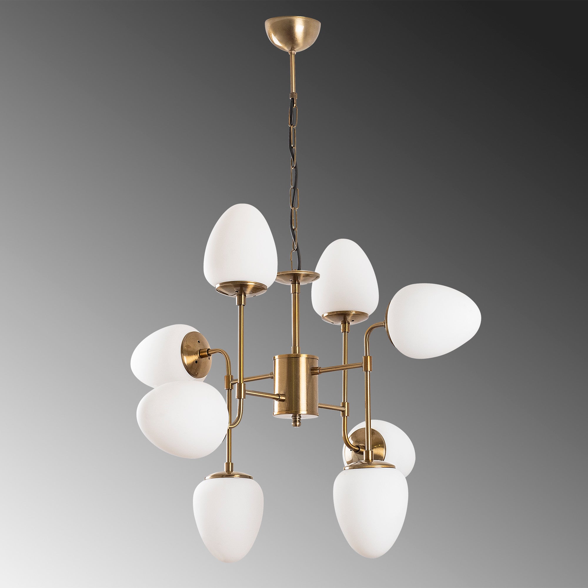 Candeeiro de Teto Vintage Elegante, Corpo em Metal e Tampa em Vidro, 74 x 74 cm, Altura 89-169 cm, 8 Soquetes E14, Acabamento em Cobre | Design Moderno e Glamouroso para Decoração de Casa