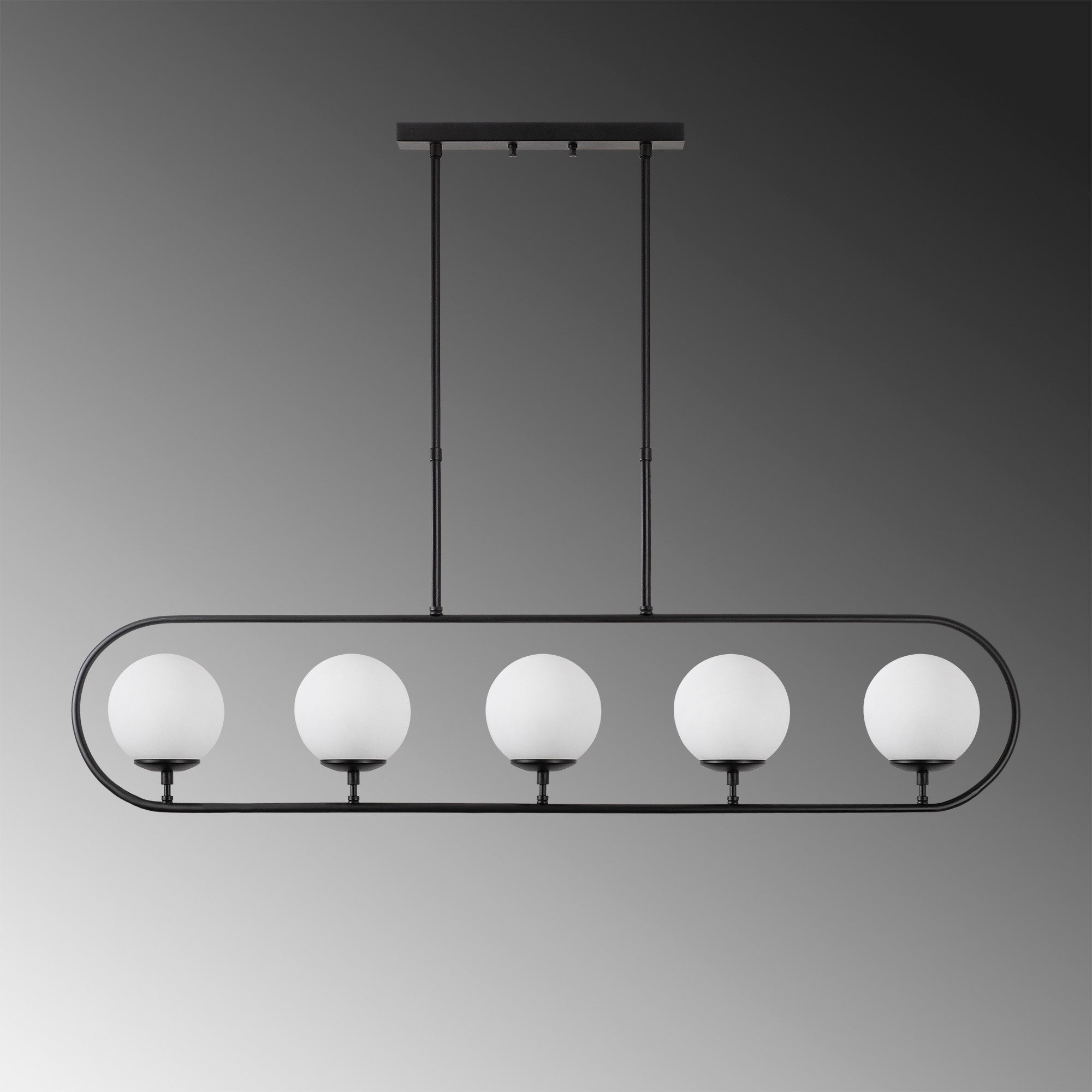 Candeeiro de Teto Industrial Moderno, Preto e Creme, 122 x 15 cm | Altura Ajustável 49-91 cm | Corpo em Metal e Tampa de Vidro | 5 Soquetes E14, Design Escandinavo Elegante