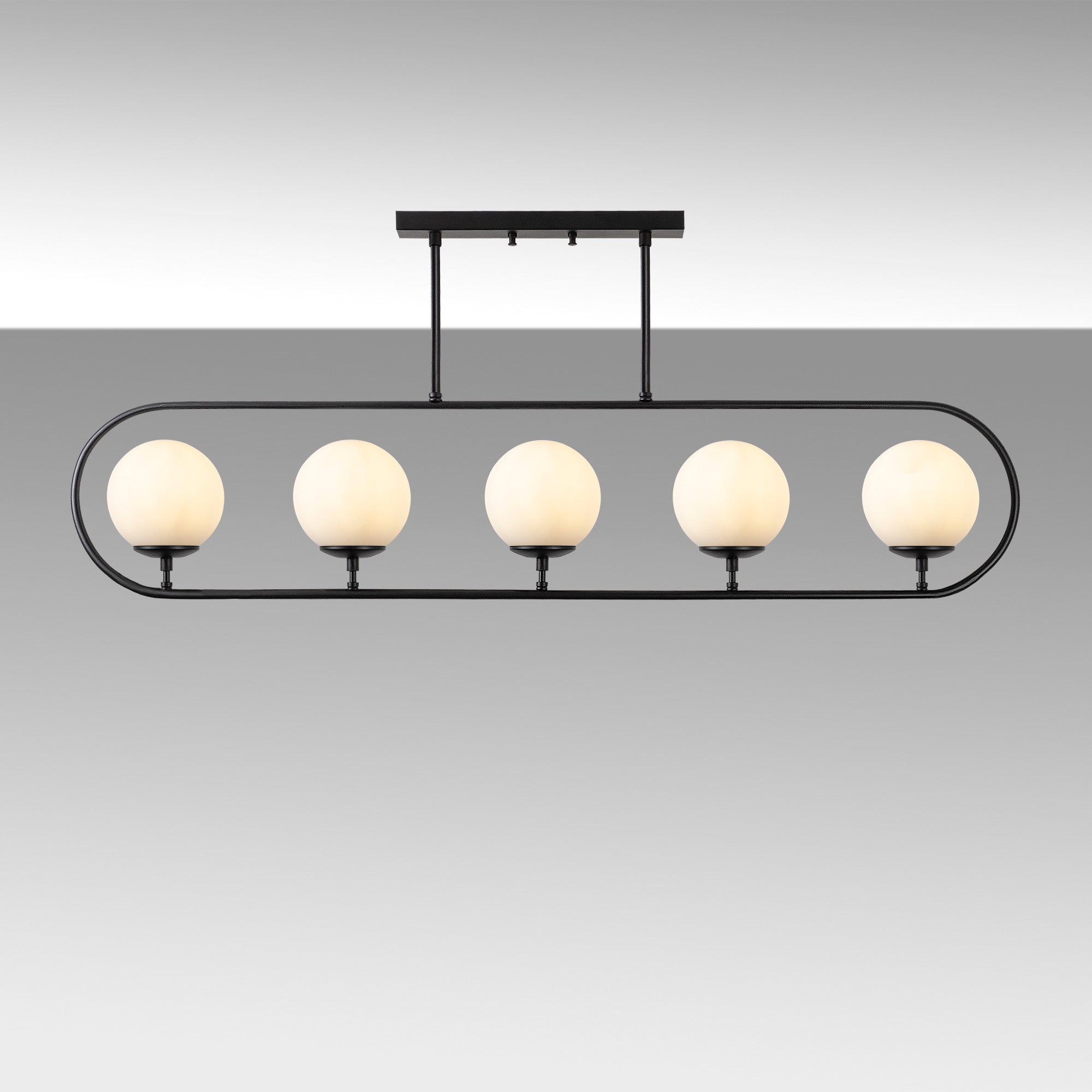 Candeeiro de Teto Industrial Moderno, Preto e Branco, 122 x 15 cm | Corpo em Metal, Tampa de Vidro, 5 Soquetes E14 | Design Escandinavo Elegante para Casa e Escritório