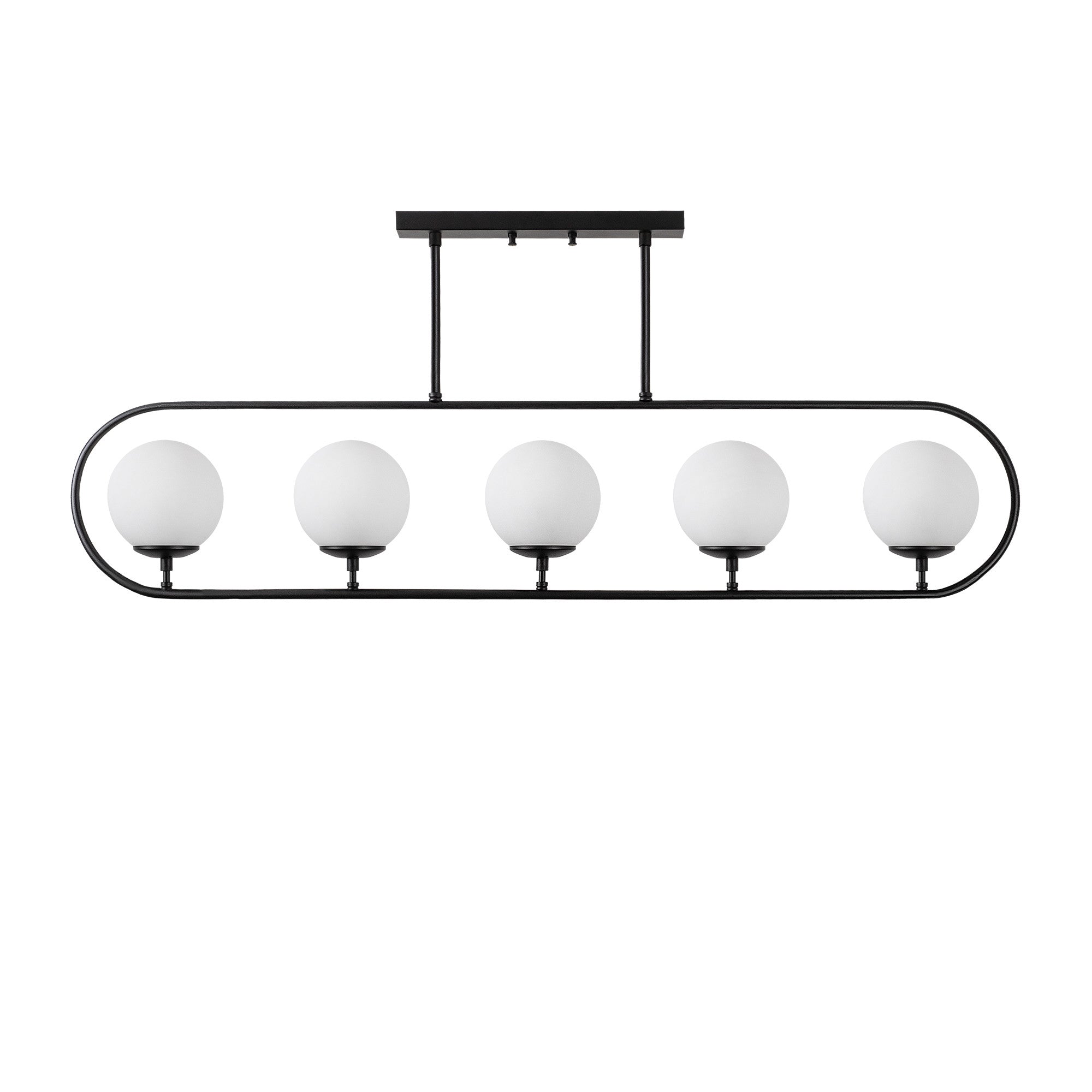 Candeeiro de Teto Industrial Moderno, Preto e Branco, 122 x 15 cm | Corpo em Metal, Tampa de Vidro, 5 Soquetes E14 | Design Escandinavo Elegante para Casa e Escritório