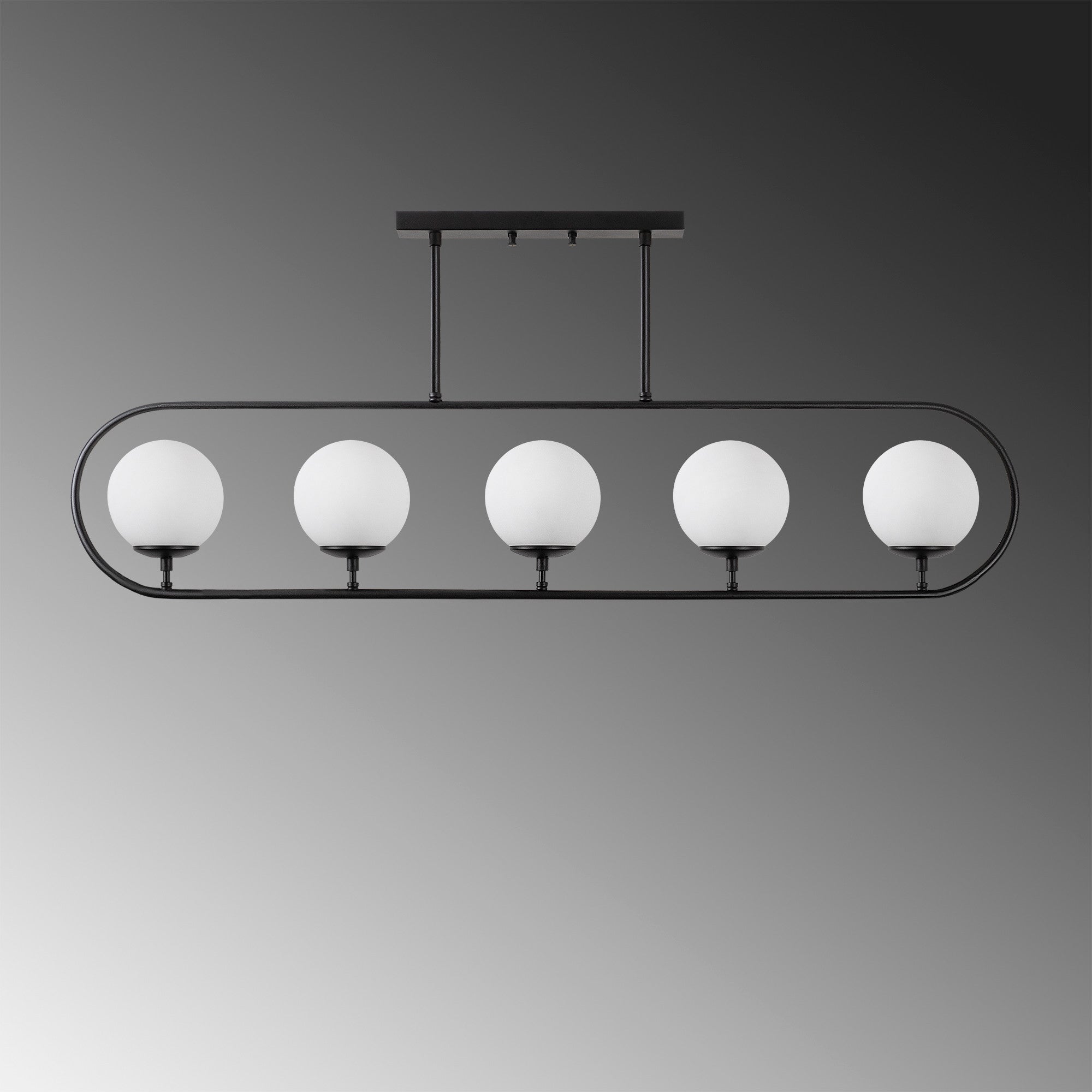 Candeeiro de Teto Industrial Moderno, Preto e Branco, 122 x 15 cm | Corpo em Metal, Tampa de Vidro, 5 Soquetes E14 | Design Escandinavo Elegante para Casa e Escritório