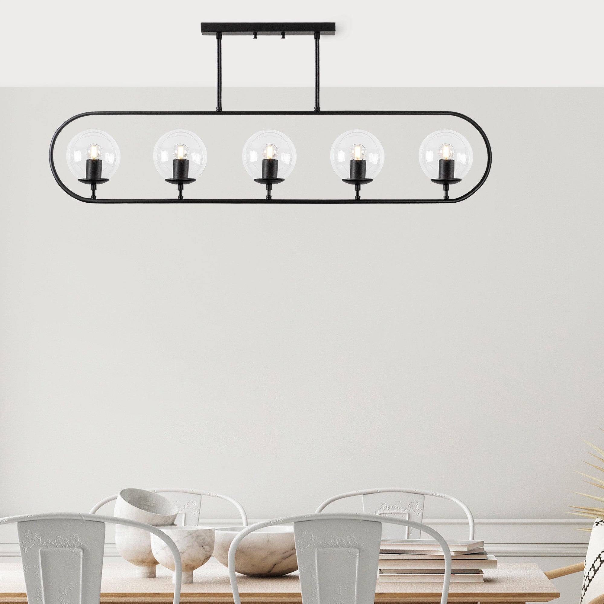 Candeeiro de Teto – 122 x 15 cm – Preto – Metal e Vidro