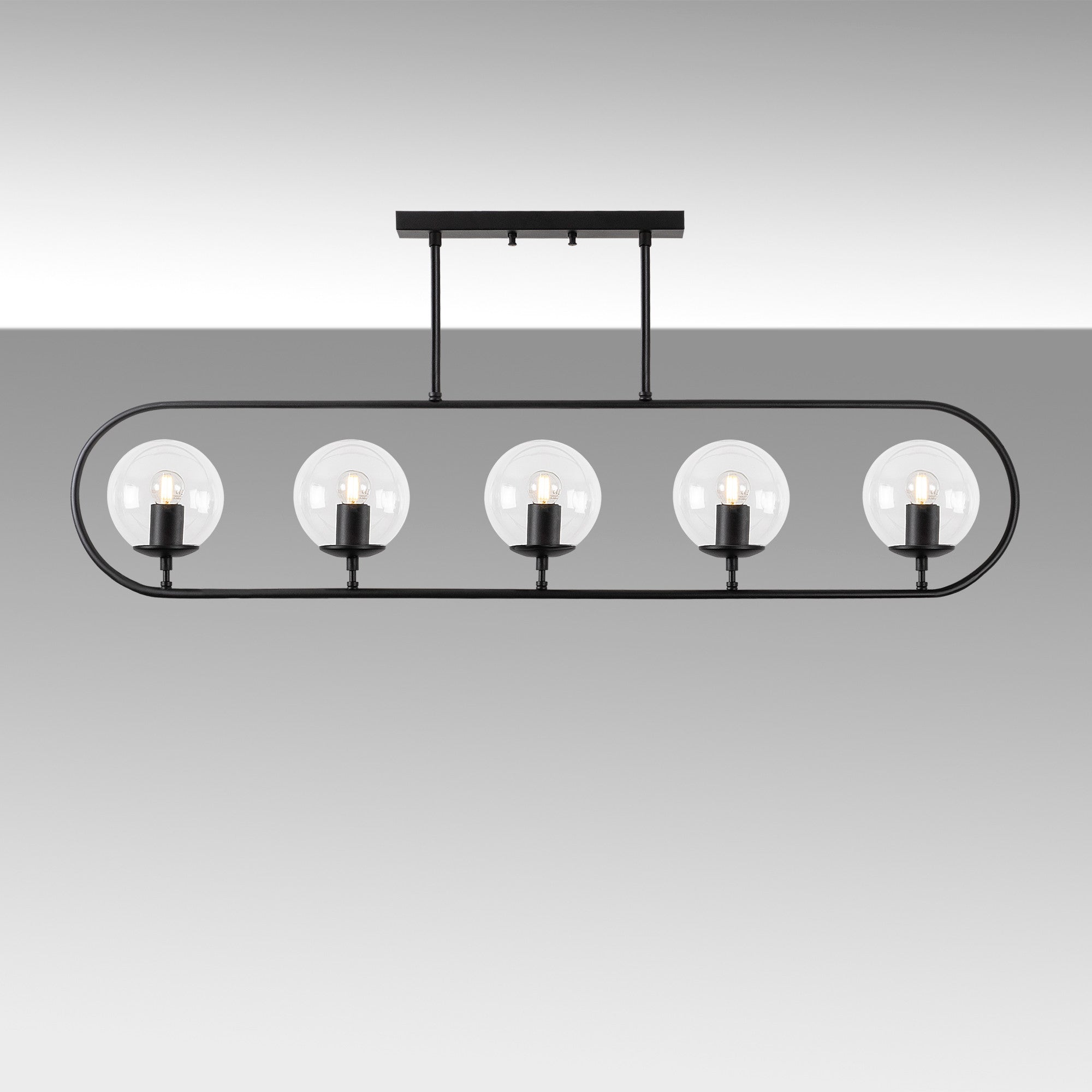 Candeeiro de Teto – 122 x 15 cm – Preto – Metal e Vidro