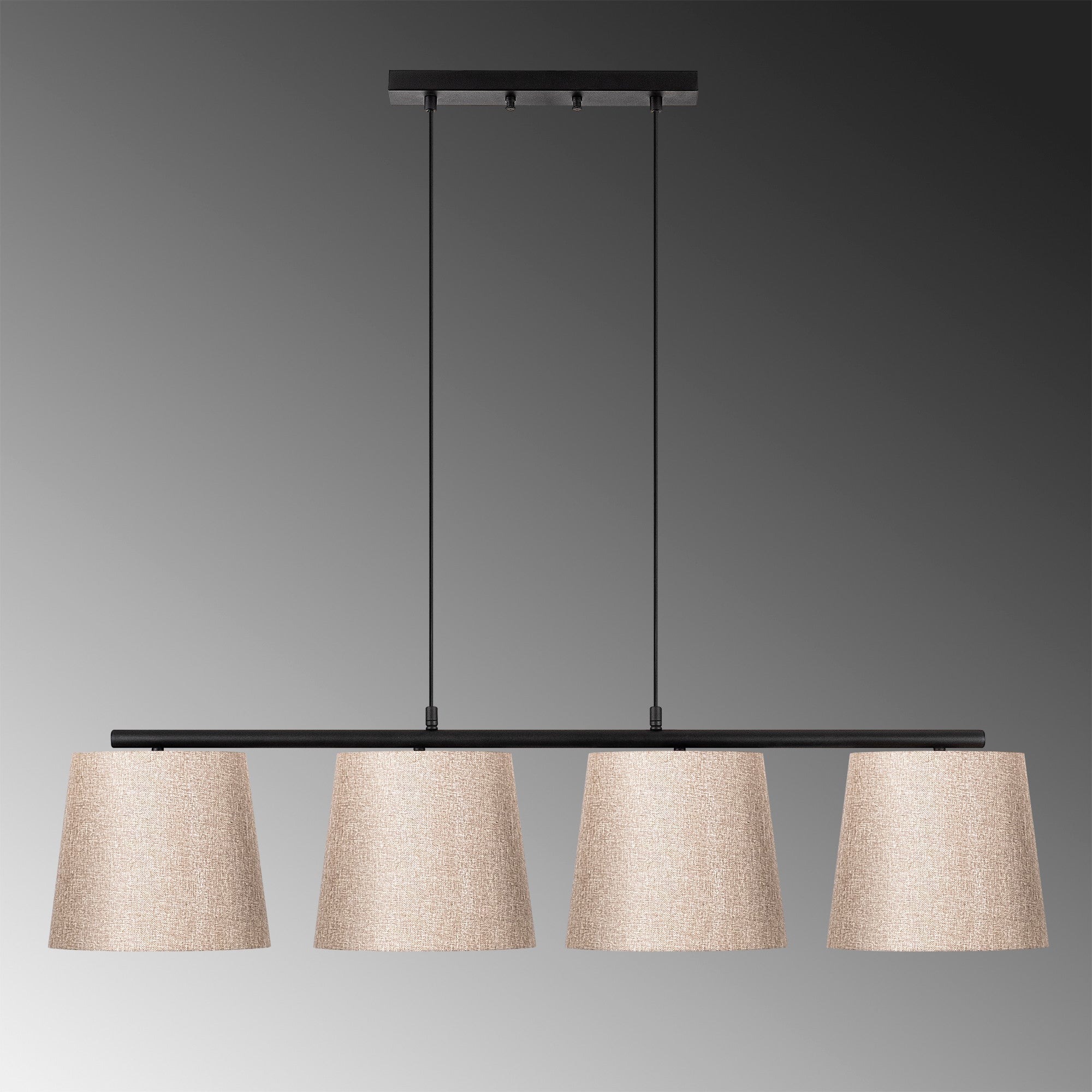 Candeeiro de Teto Escandinavo, Preto e Bege, 148 x 25 cm | Corpo em Metal, Altura Ajustável 48-125 cm | 4 Soquetes E27, Design Elegante para Espaços Modernos