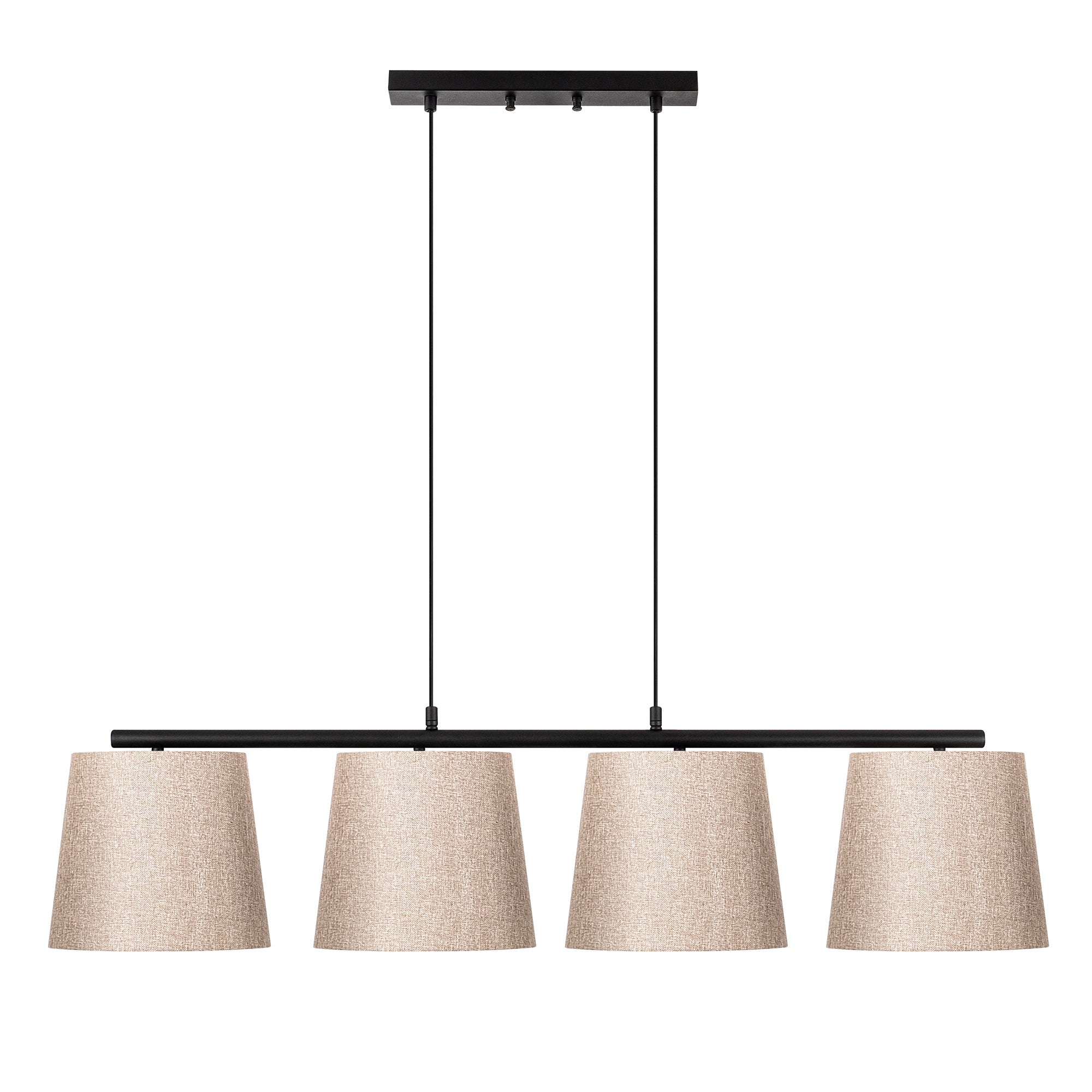 Candeeiro de Teto Escandinavo, Preto e Bege, 148 x 25 cm | Corpo em Metal, Altura Ajustável 48-125 cm | 4 Soquetes E27, Design Elegante para Espaços Modernos