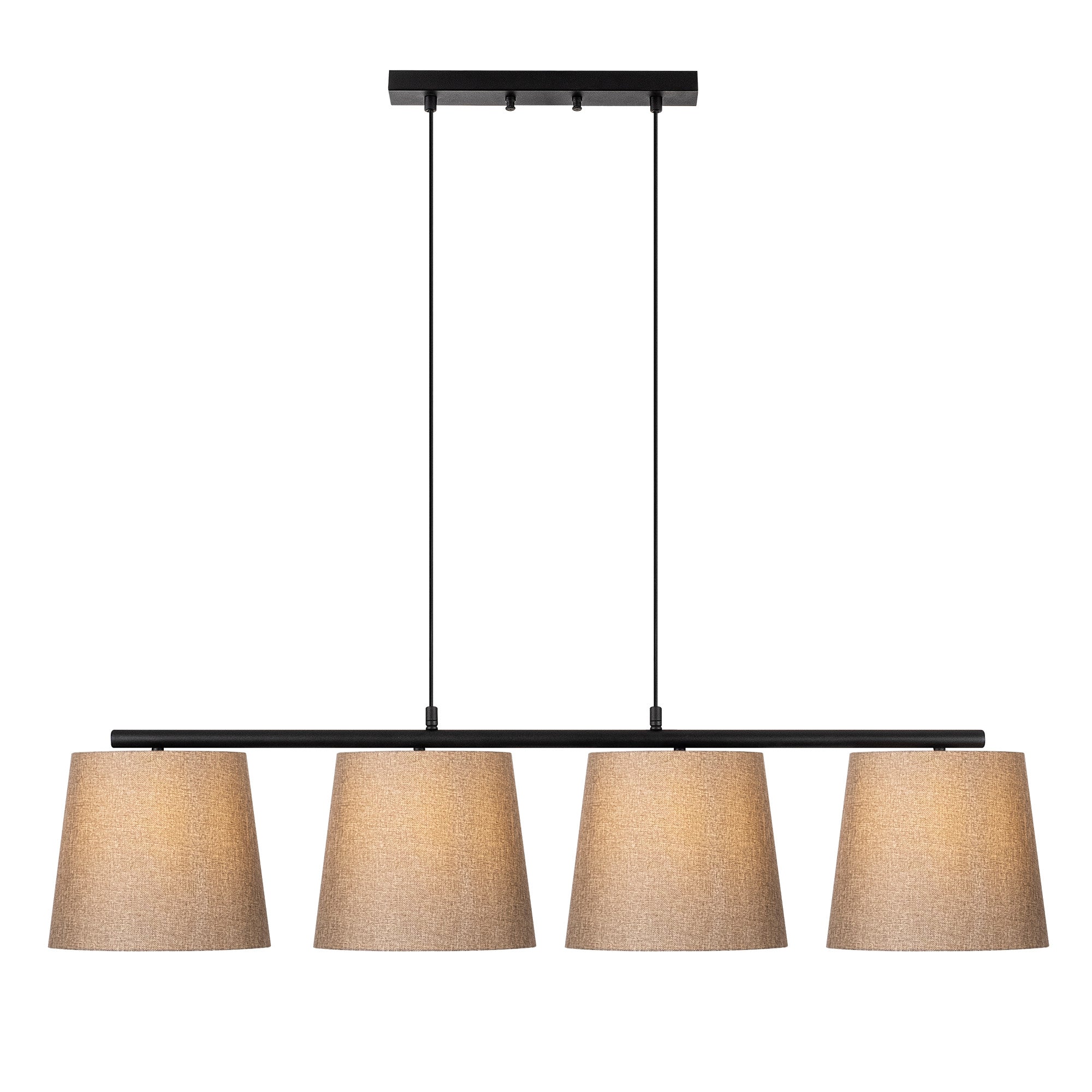 Candeeiro de Teto Escandinavo, Preto e Bege, 148 x 25 cm | Corpo em Metal, Altura Ajustável 48-125 cm | 4 Soquetes E27, Design Elegante para Espaços Modernos