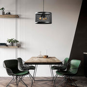 Candeeiro de Teto industrial moderno, corpo de metal preto, 40 x 40 cm, altura ajustável de 44 a 124 cm, 3 soquetes E27, iluminação elegante para casa e escritório