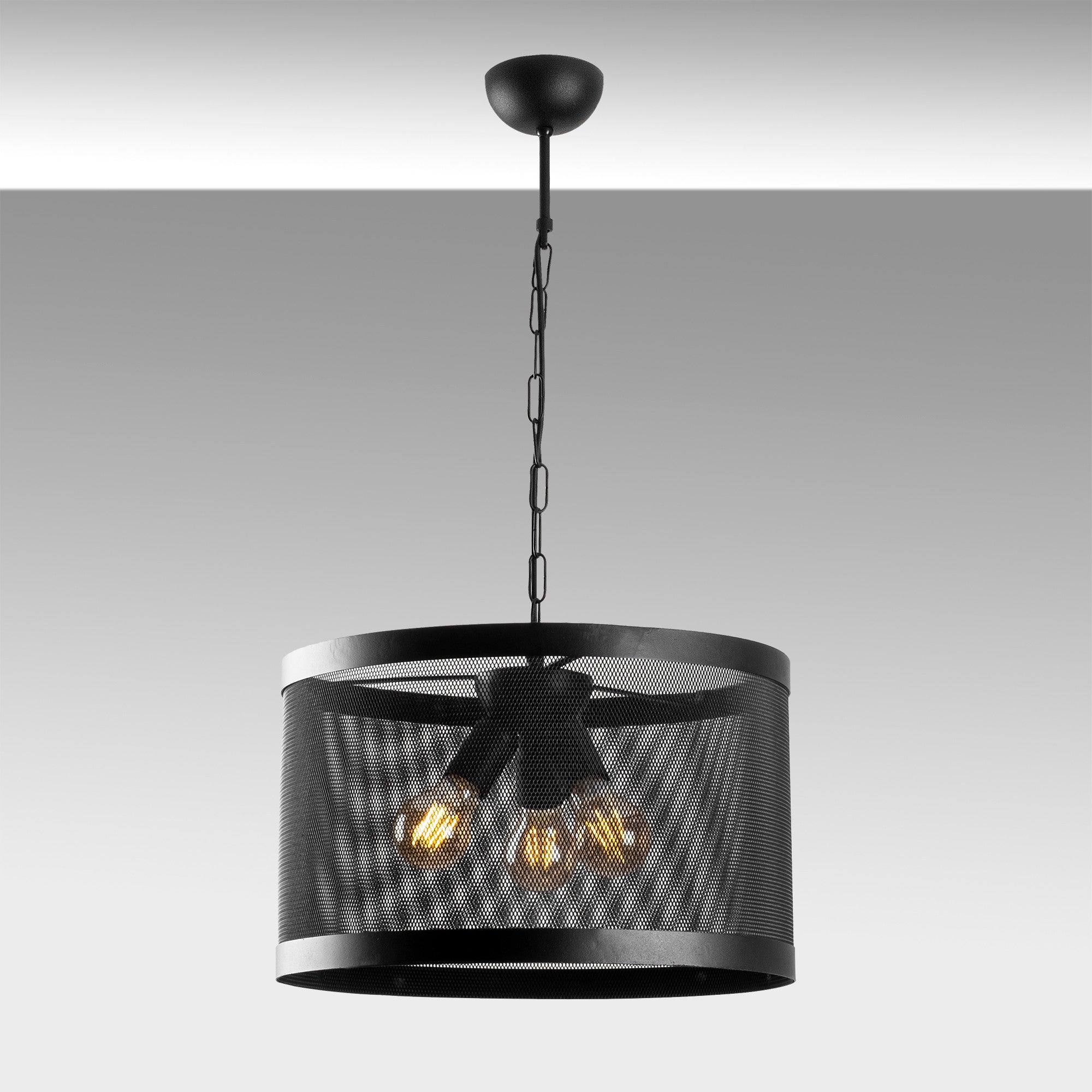 Candeeiro de Teto industrial moderno, corpo de metal preto, 40 x 40 cm, altura ajustável de 44 a 124 cm, 3 soquetes E27, iluminação elegante para casa e escritório