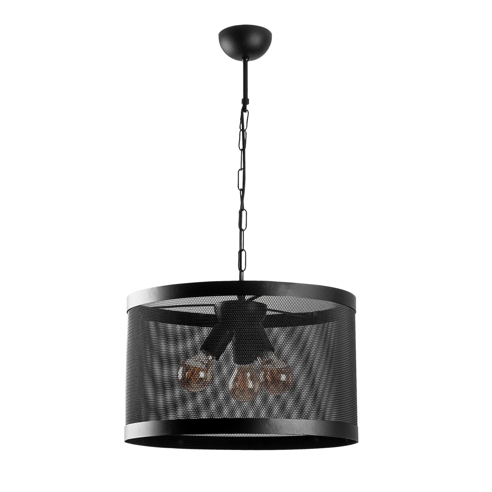 Candeeiro de Teto industrial moderno, corpo de metal preto, 40 x 40 cm, altura ajustável de 44 a 124 cm, 3 soquetes E27, iluminação elegante para casa e escritório