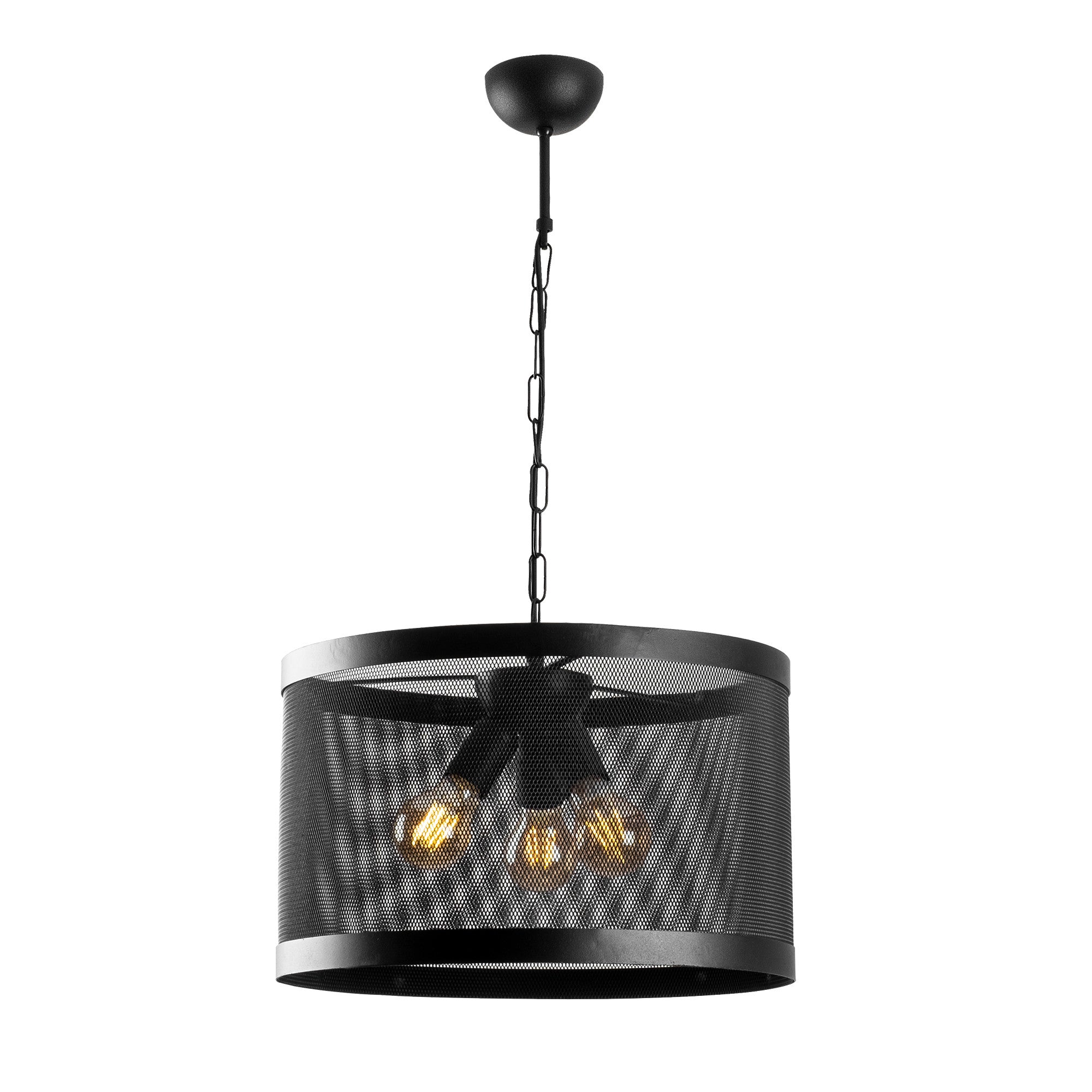 Candeeiro de Teto industrial moderno, corpo de metal preto, 40 x 40 cm, altura ajustável de 44 a 124 cm, 3 soquetes E27, iluminação elegante para casa e escritório
