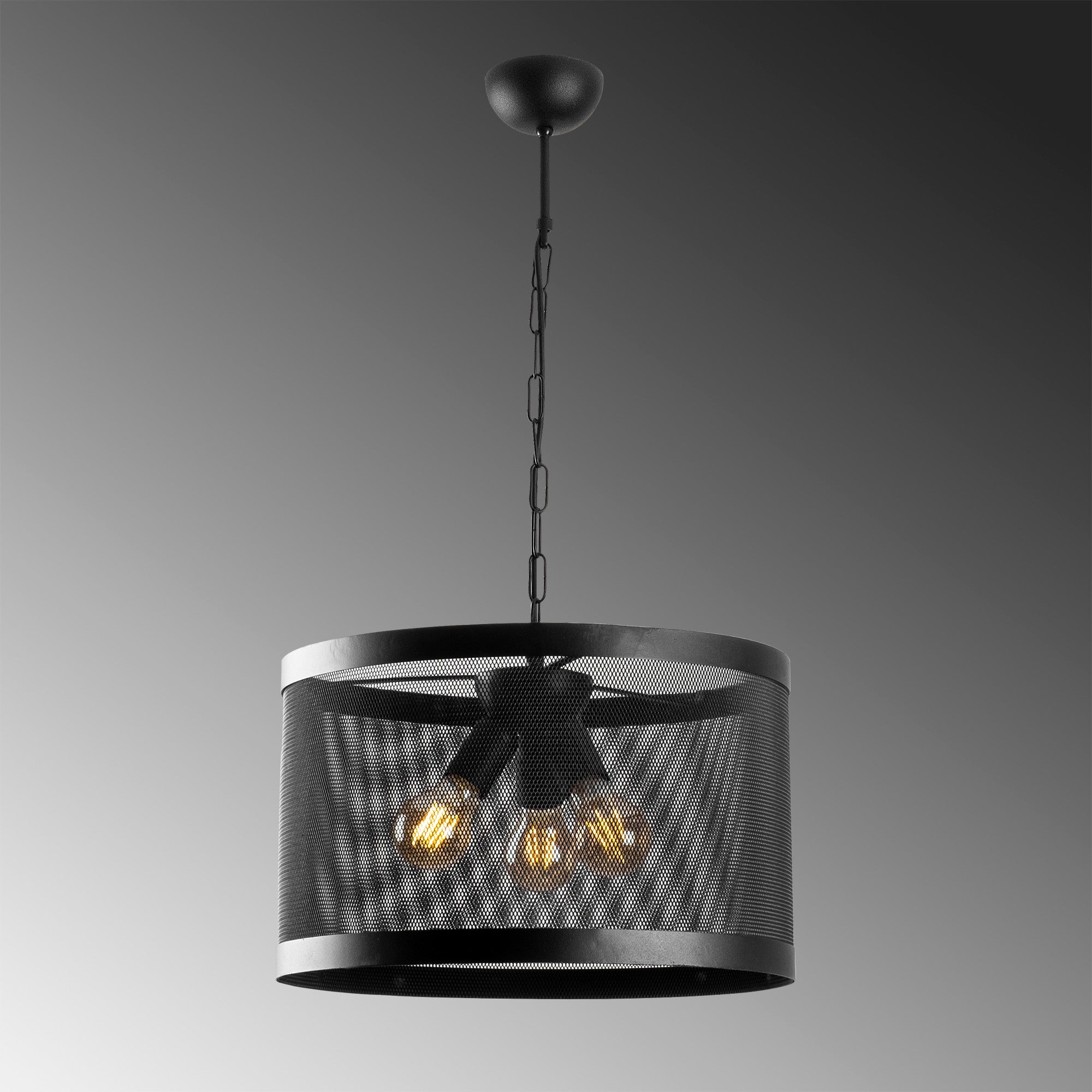 Candeeiro de Teto industrial moderno, corpo de metal preto, 40 x 40 cm, altura ajustável de 44 a 124 cm, 3 soquetes E27, iluminação elegante para casa e escritório