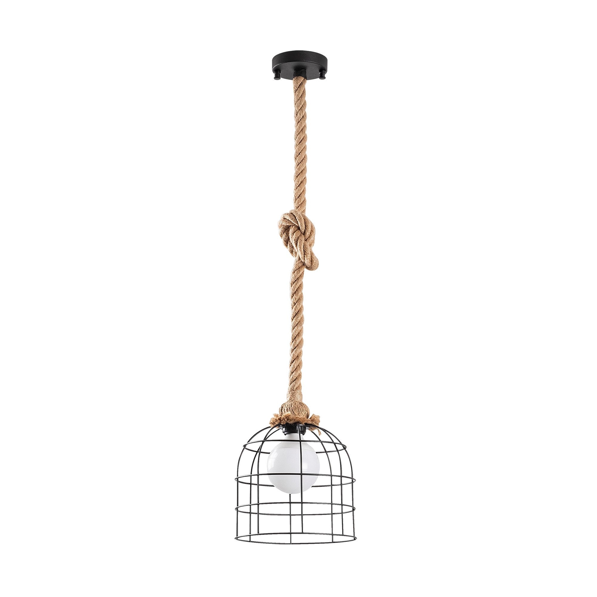 Candeeiro de Teto moderno com corpo de corda, preto e bege, 22 x 22 cm | Altura: 86 cm, soquete E27, design elegante para casa e escritório | Classificação IP20