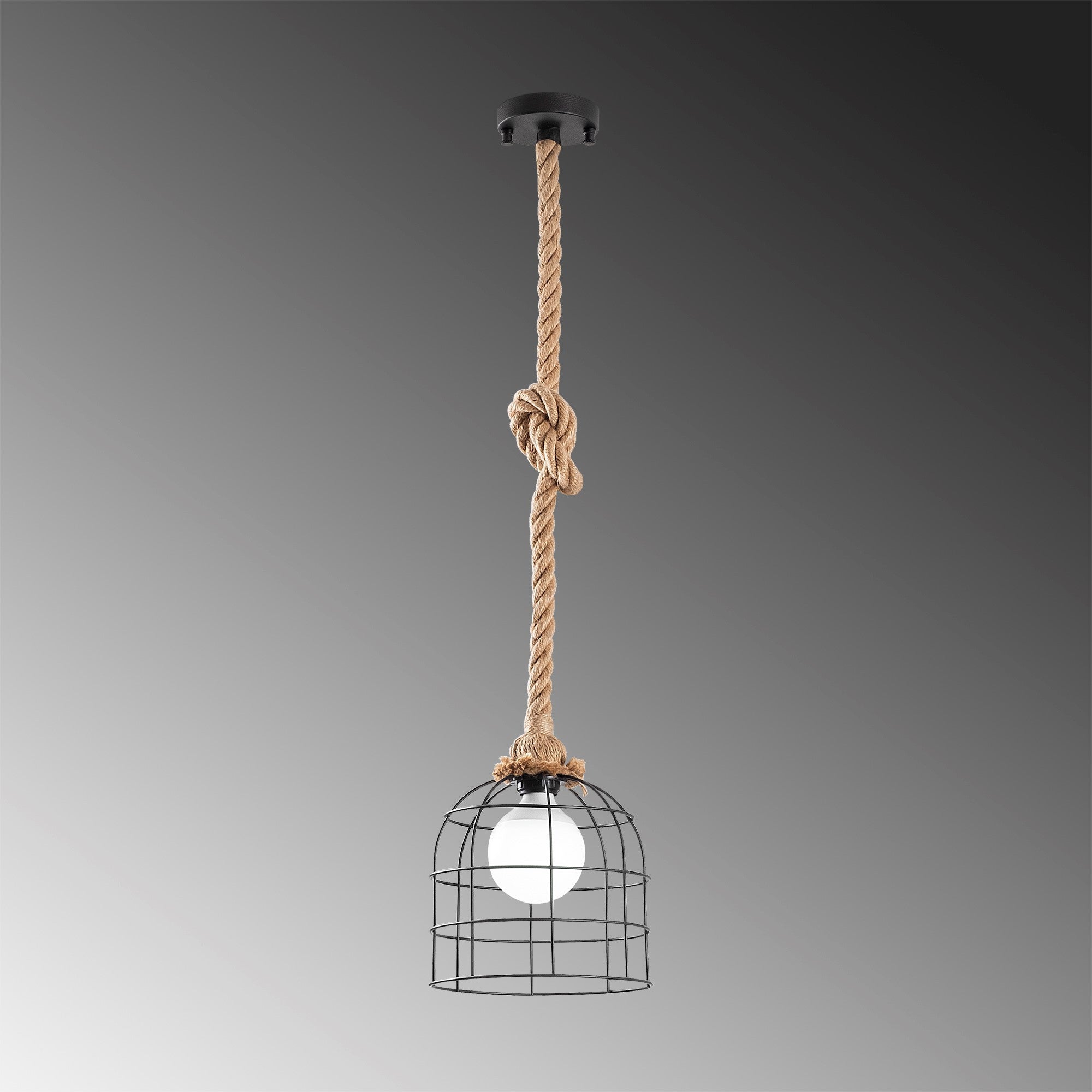 Candeeiro de Teto moderno com corpo de corda, preto e bege, 22 x 22 cm | Altura: 86 cm, soquete E27, design elegante para casa e escritório | Classificação IP20