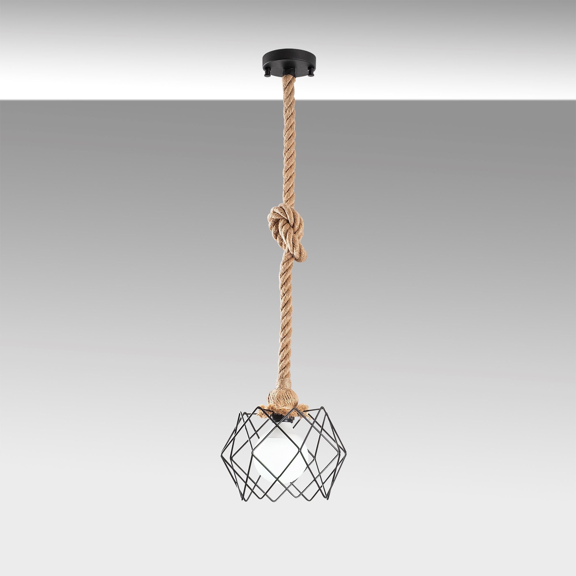 Candeeiro de Teto moderno preto com estrutura de corda, 23x23 cm, 80 cm de altura | Soquete E27, máx. 15 W | Iluminação elegante para casa e escritório, design elegante
