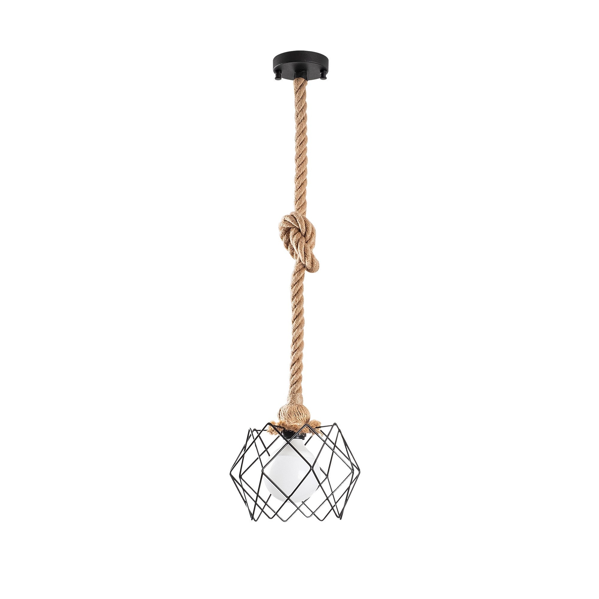 Candeeiro de Teto moderno preto com estrutura de corda, 23x23 cm, 80 cm de altura | Soquete E27, máx. 15 W | Iluminação elegante para casa e escritório, design elegante