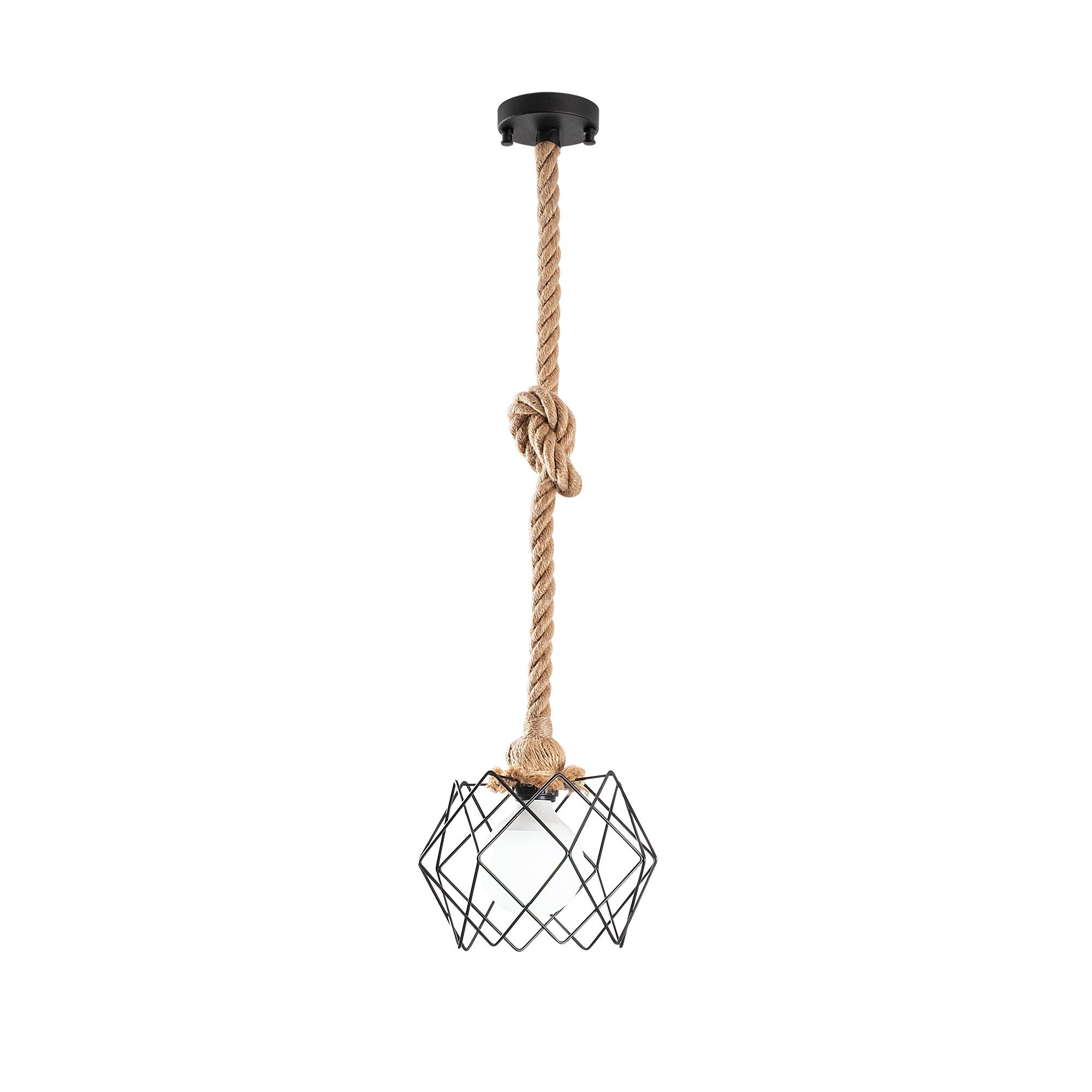 Candeeiro de Teto moderno preto com estrutura de corda, 23x23 cm, 80 cm de altura | Soquete E27, máx. 15 W | Iluminação elegante para casa e escritório, design elegante