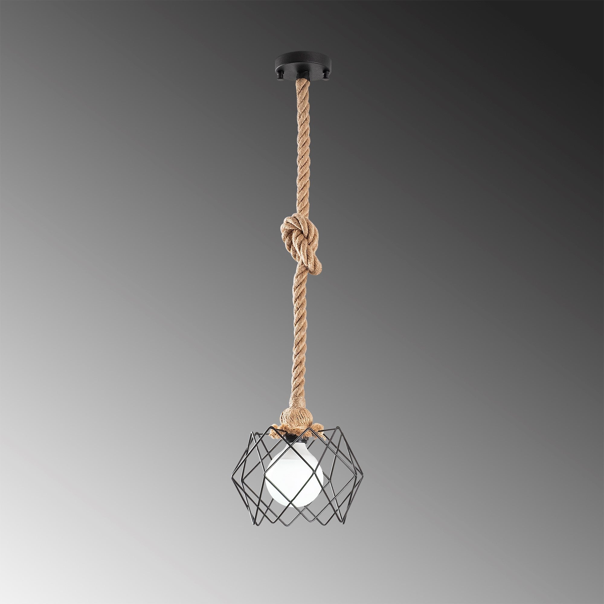 Candeeiro de Teto moderno preto com estrutura de corda, 23x23 cm, 80 cm de altura | Soquete E27, máx. 15 W | Iluminação elegante para casa e escritório, design elegante