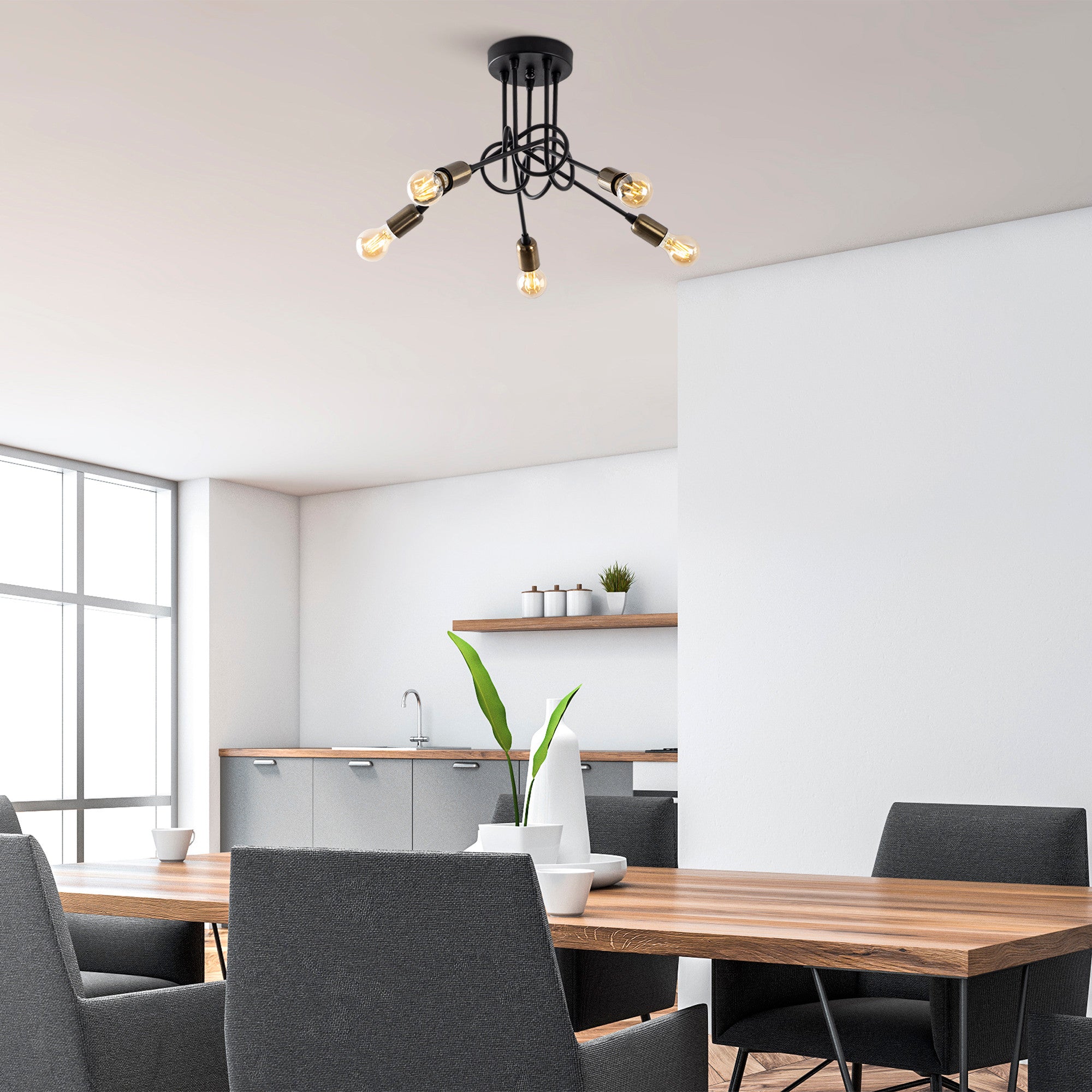 Candeeiro de Teto Industrial – 46 x 46 cm – Preto – Metal