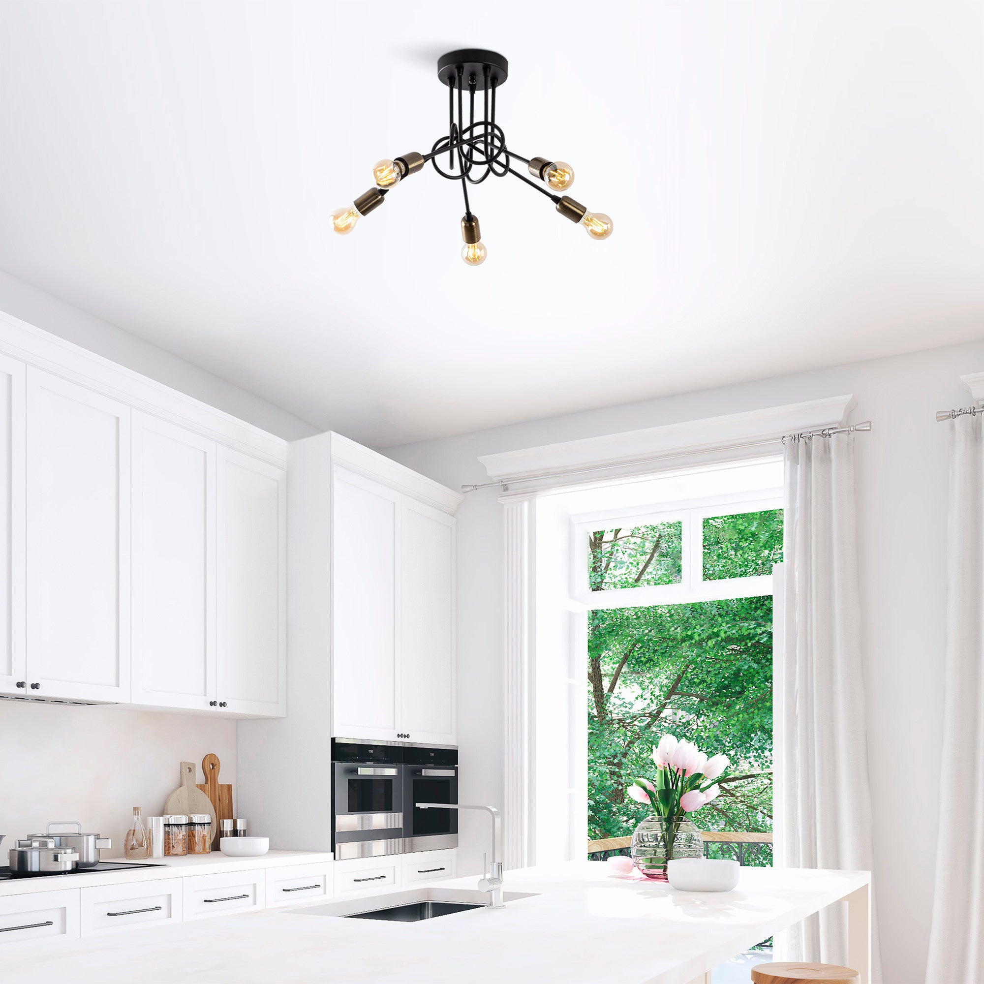 Candeeiro de Teto Industrial – 46 x 46 cm – Preto – Metal