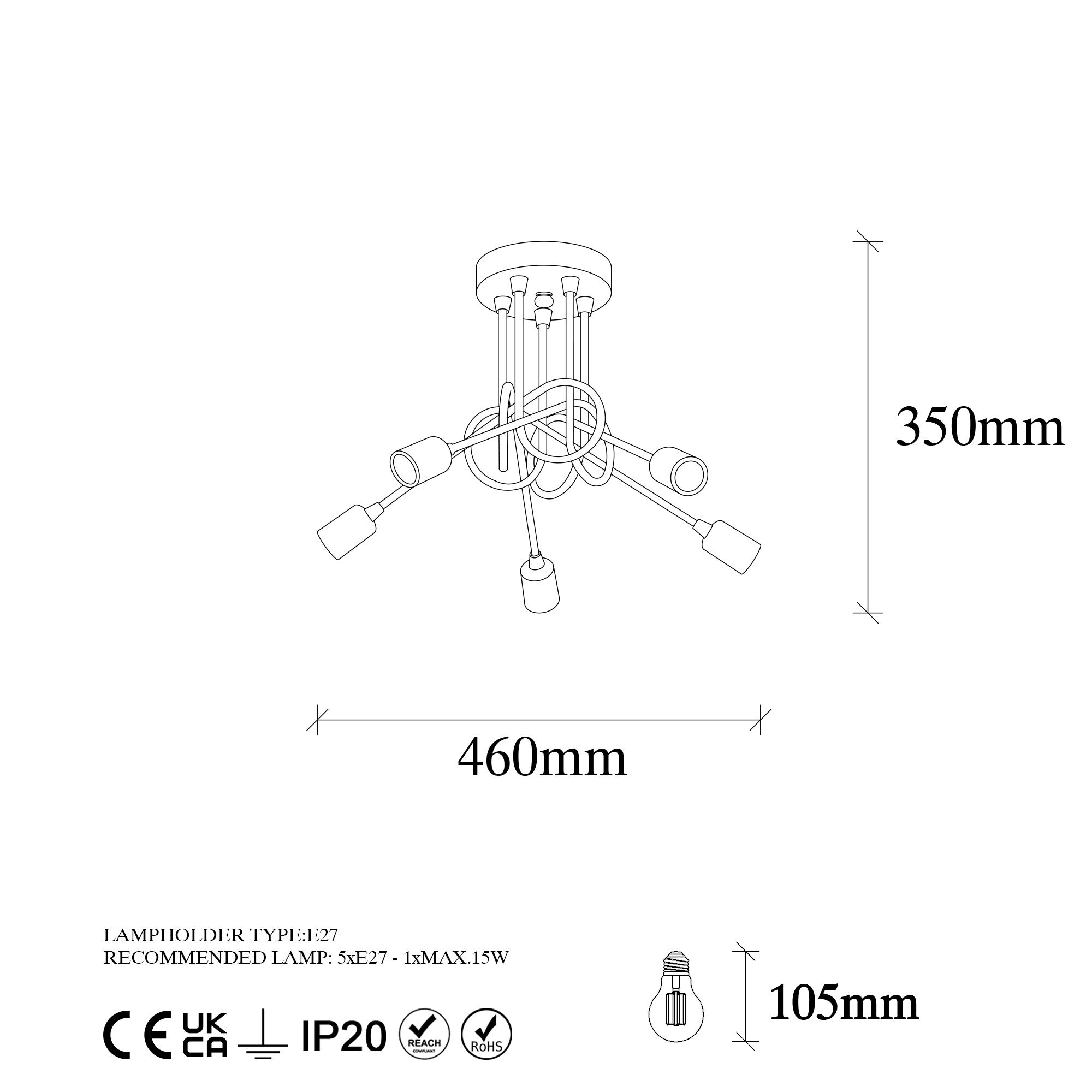 Candeeiro de Teto Industrial – 46 x 46 cm – Preto – Metal