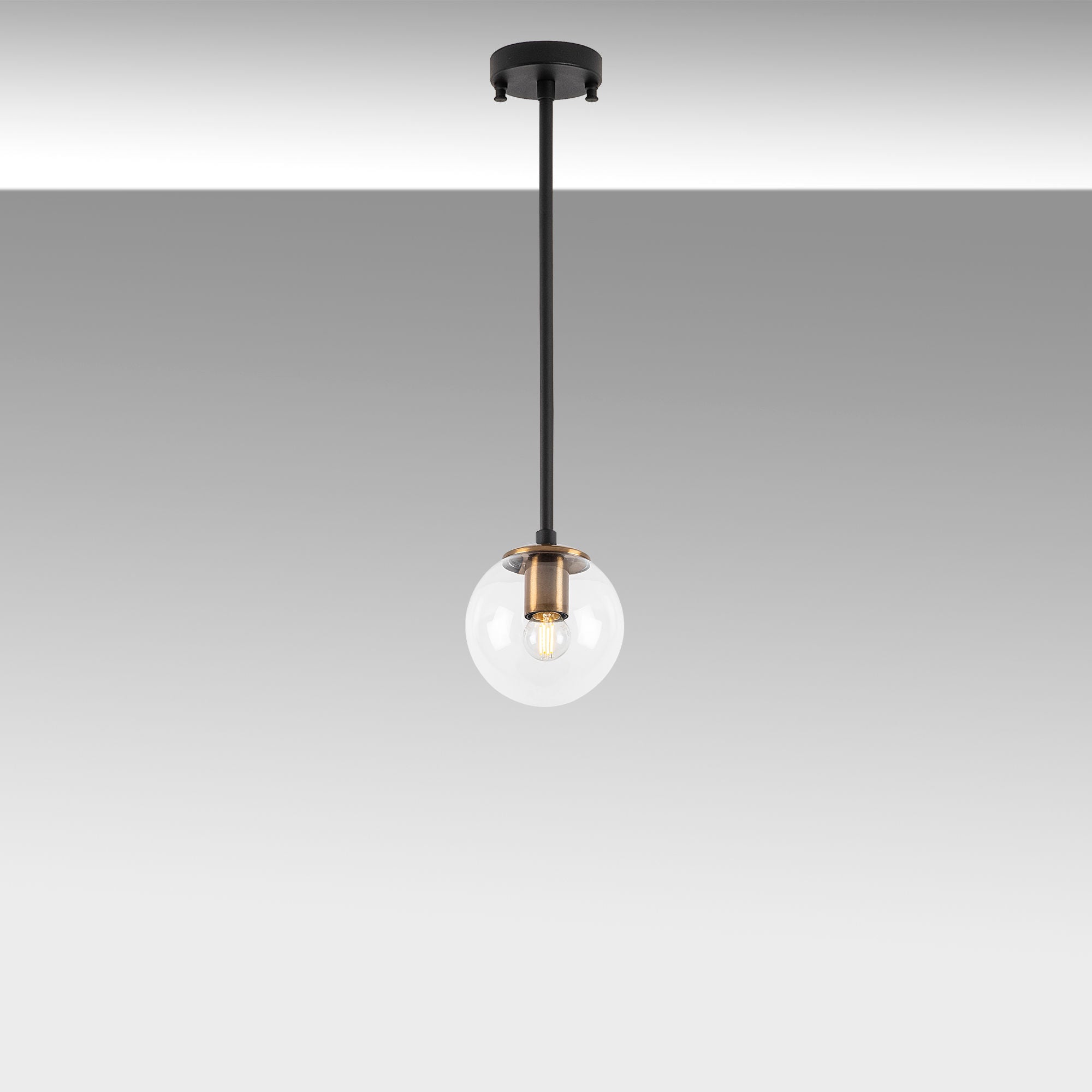 Candeeiro de Teto Industrial – 15 x 15 x 61 cm – Preto e Antigo – Metal e Vidro