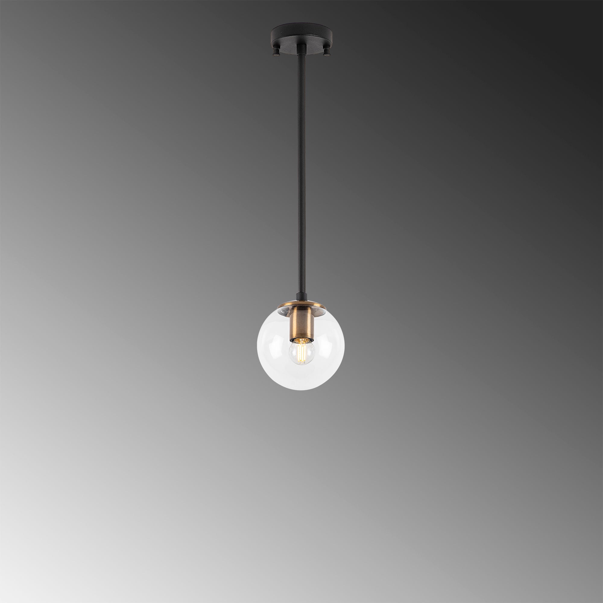 Candeeiro de Teto Industrial – 15 x 15 x 61 cm – Preto e Antigo – Metal e Vidro