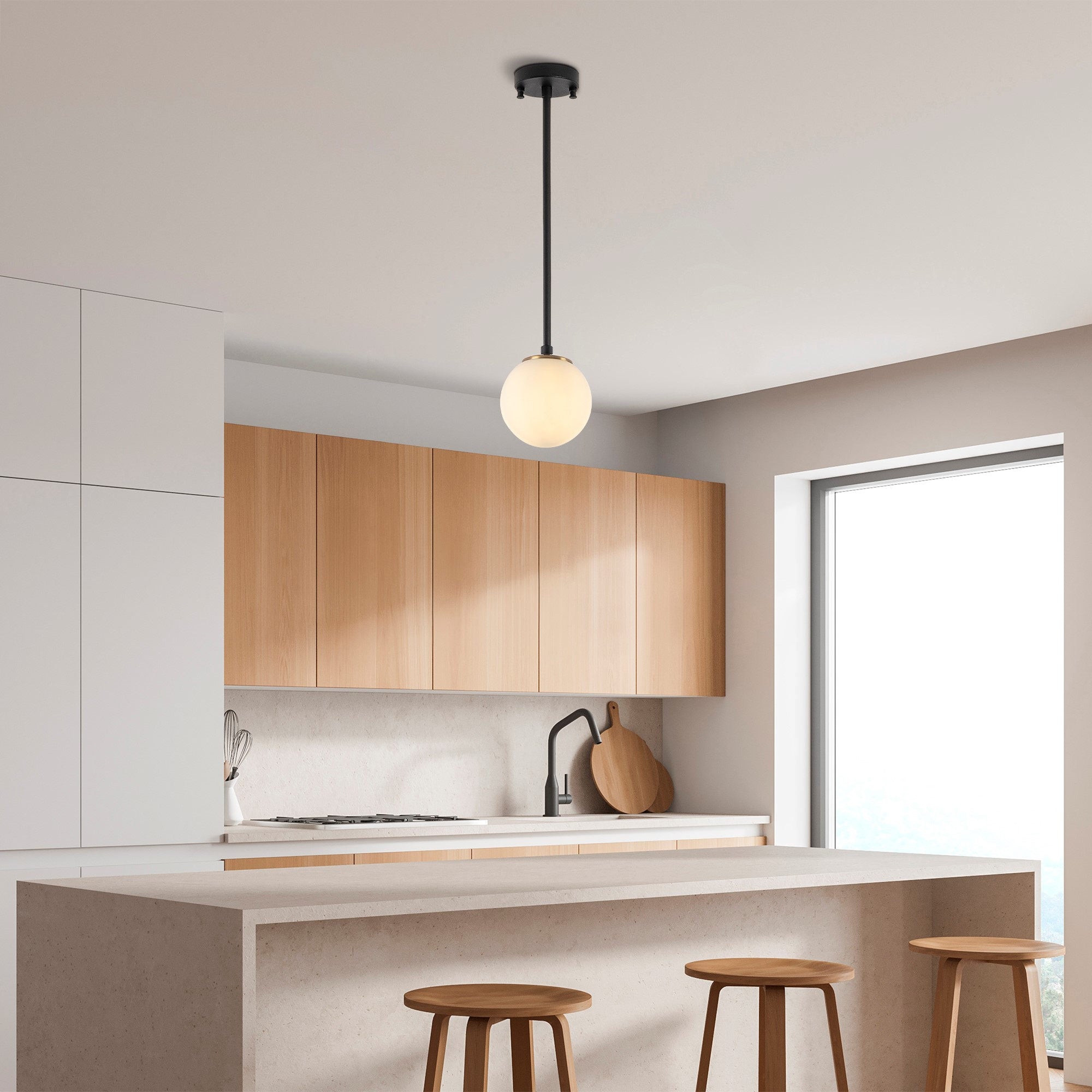 Candeeiro de Teto – 15 x 15 x 61 cm – Preto e Branco – Metal e Vidro