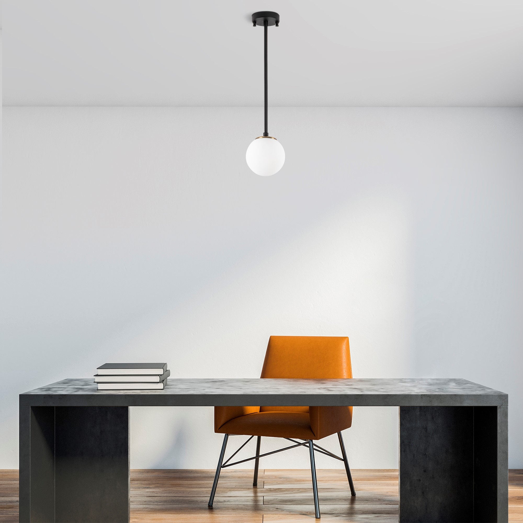 Candeeiro de Teto – 15 x 15 x 61 cm – Preto e Branco – Metal e Vidro