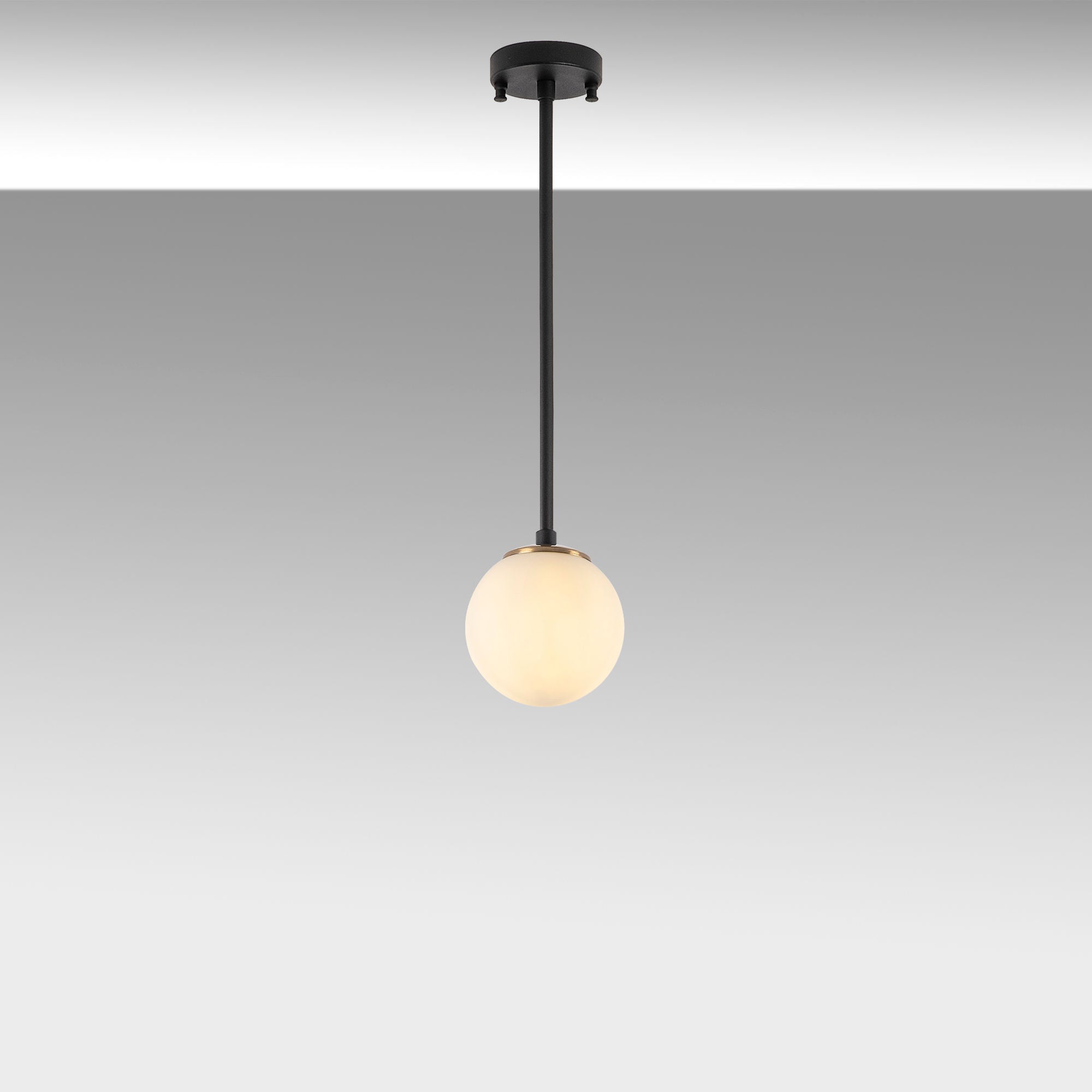 Candeeiro de Teto – 15 x 15 x 61 cm – Preto e Branco – Metal e Vidro